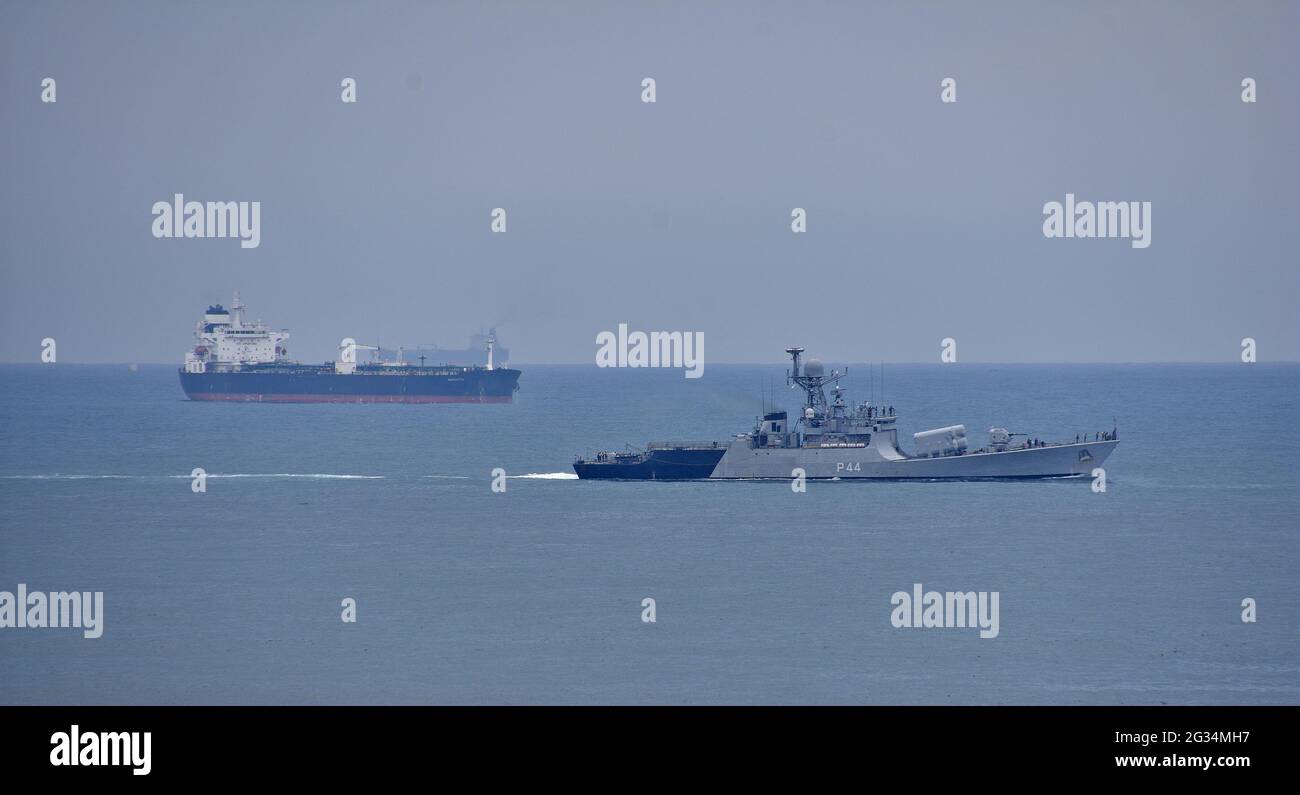 Indian Navy Warships at Bay of Bengal, Vishakhapatnam, India Stock Photo