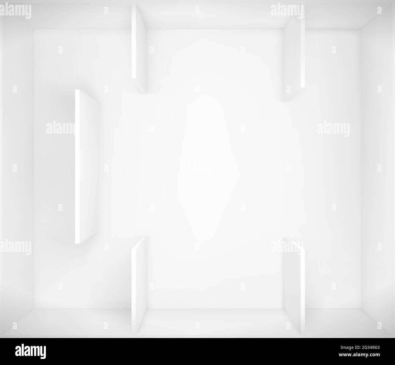 Museum empty interior top view, art gallery 3d room with white walls, floor and passages. Place for pictures and sculptures presentation, photography contest exhibition hall, Realistic vector mock up Stock Vector