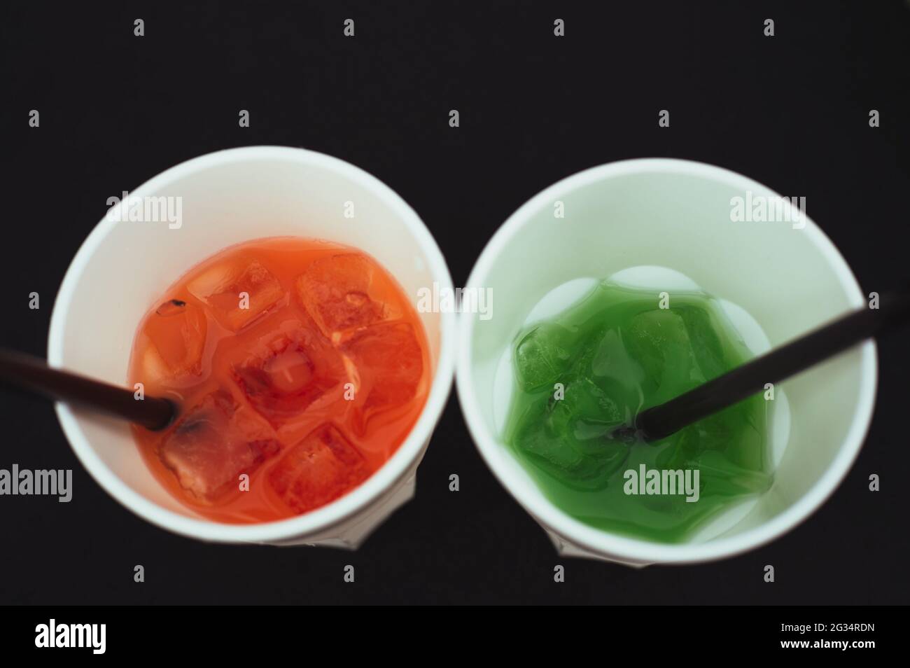 High angle view of colorful cocktails on black background Stock Photo