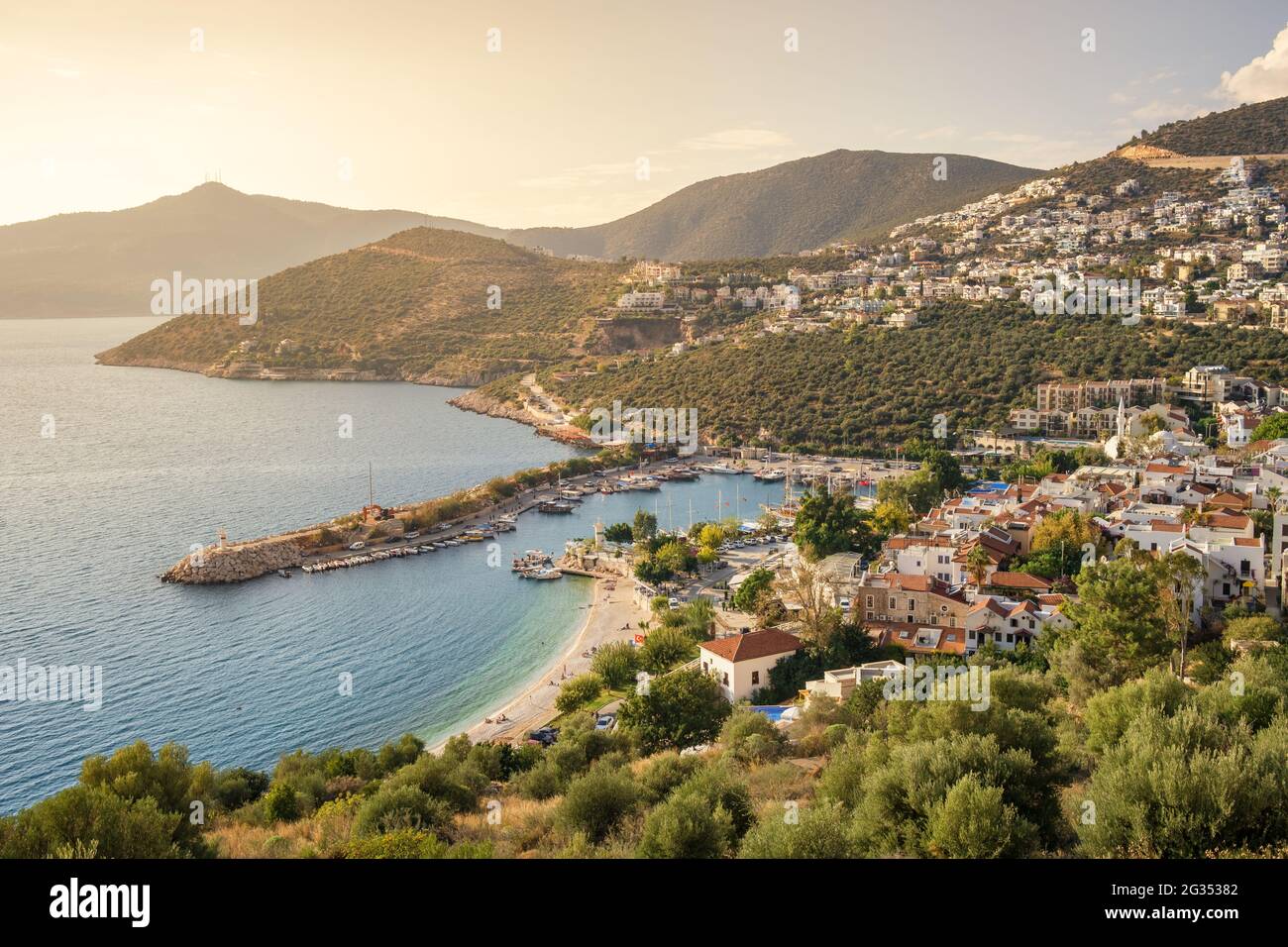 Small beach and harbor in Kankan resort town in Antalya province, Turkey Stock Photo