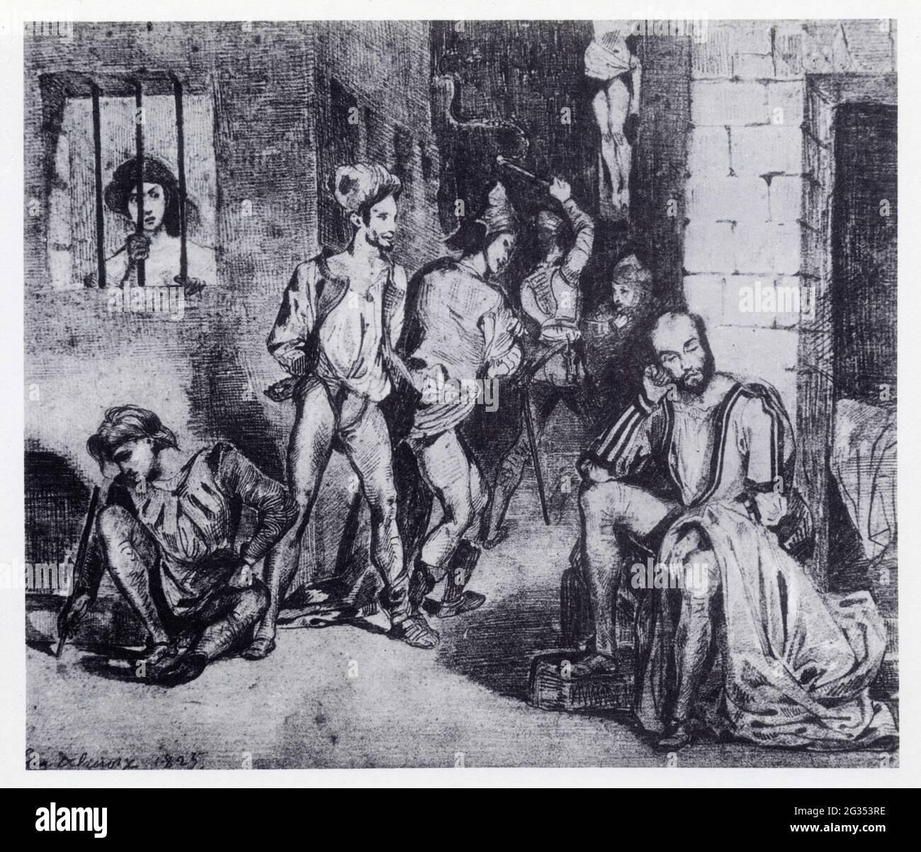Eugène Delacroix. Le Tasse dans la maison des fous. Signé et daté 1825. Mine de plomb Stock Photo