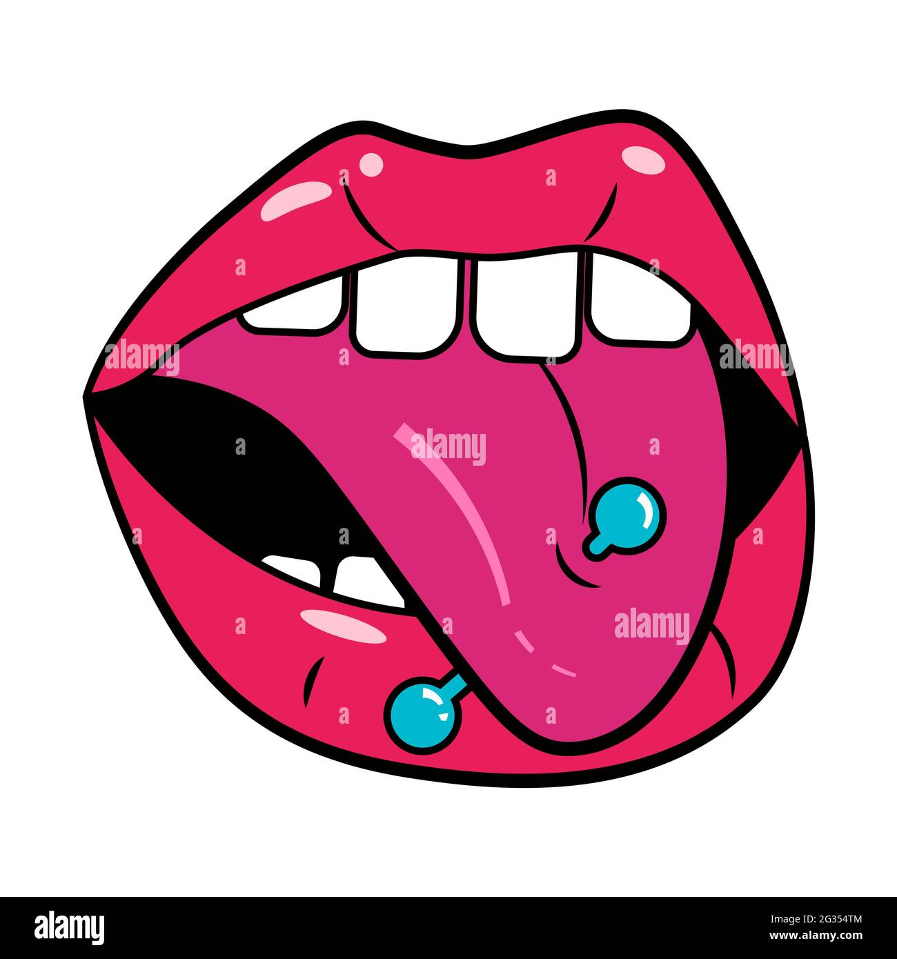 Woman lips pop art retro style. Red open mouth with pierced tongue. Vector  Illustration Stock Vector Image & Art - Alamy