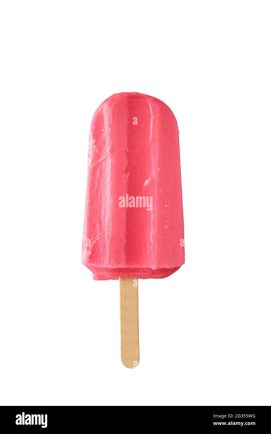 Red ice cream on isolated on white background. Fresh frozen ice popsicle. Summer food Stock Photo