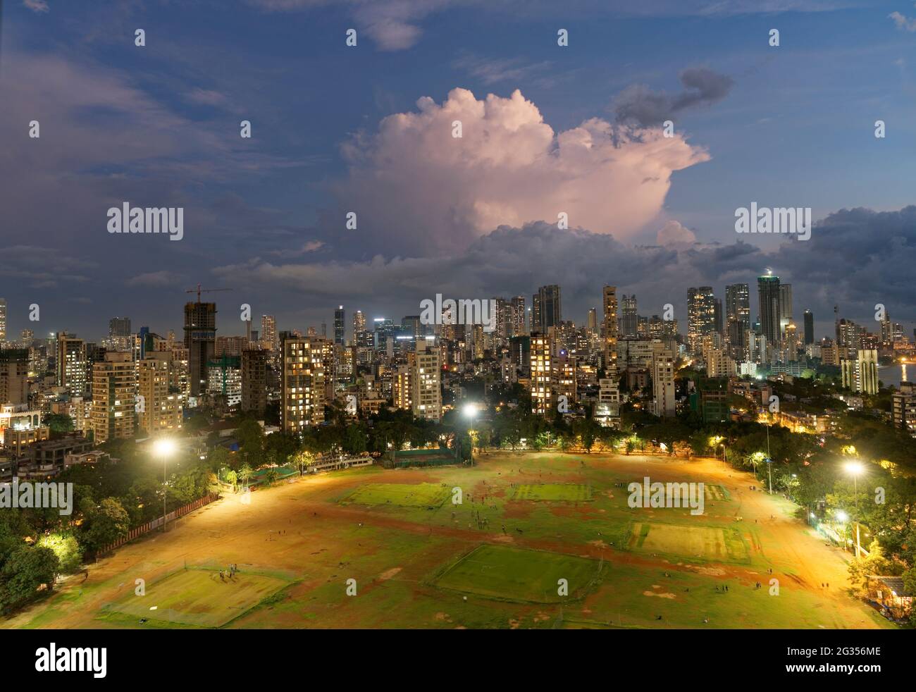 Mumbai Skyline in rainy season showing the skyscrapers and old