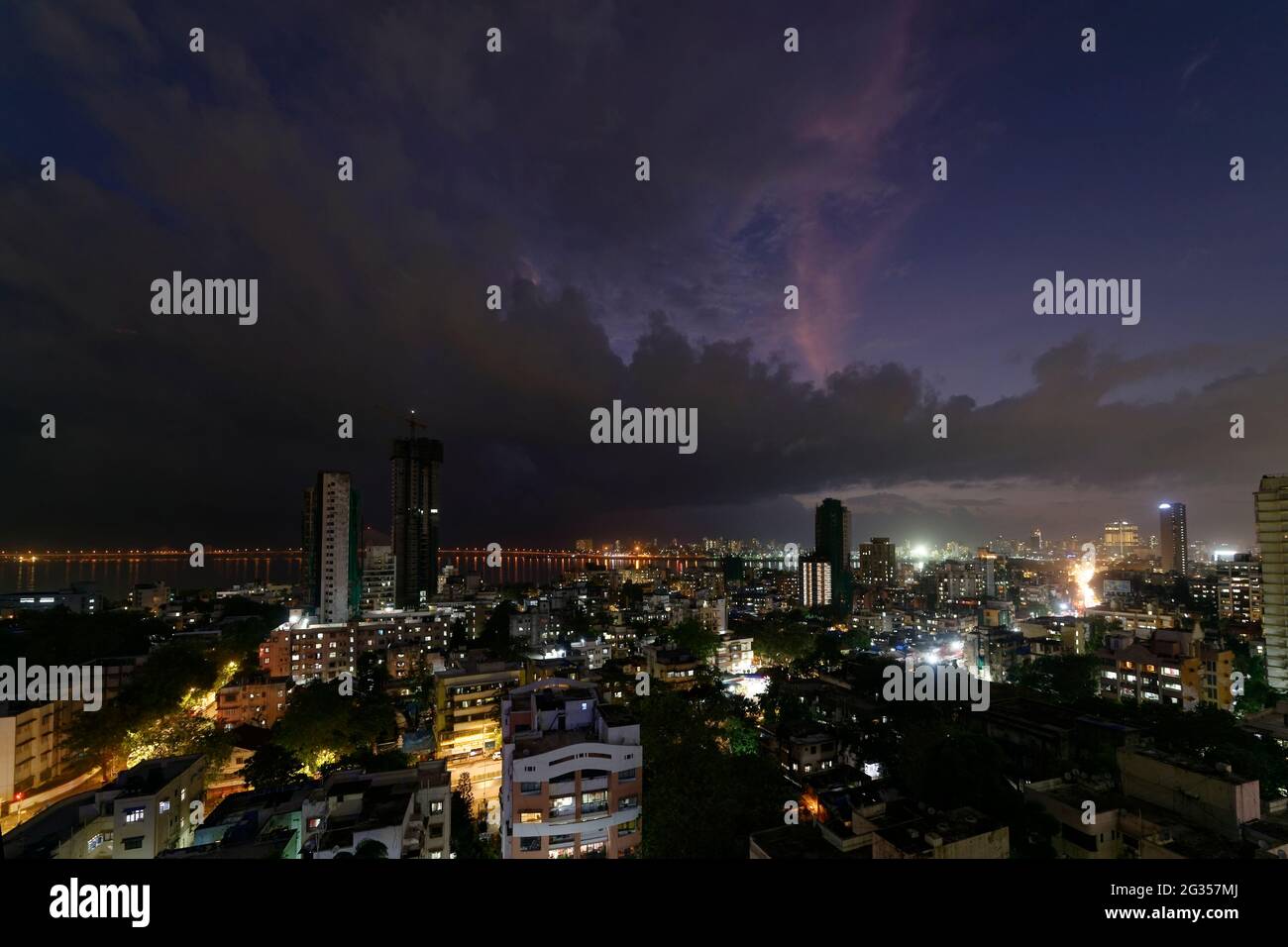 Mumbai Skyline in rainy season showing the skyscrapers and old buildings in cramped space, Mumbai, Maharashtra, India. Stock Photo