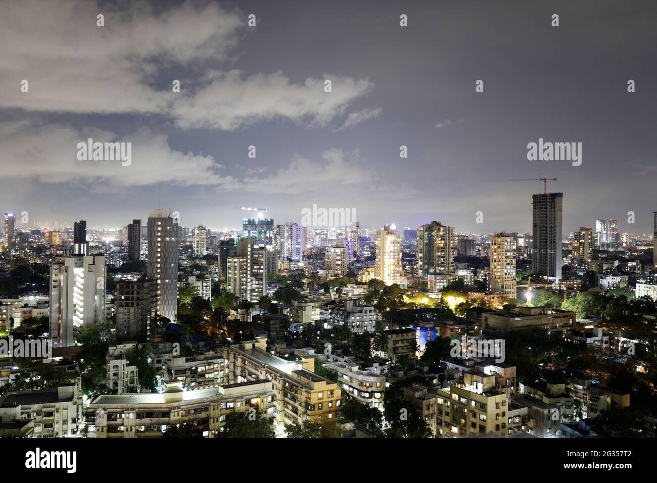 Mumbai Skyline in rainy season showing the skyscrapers and old