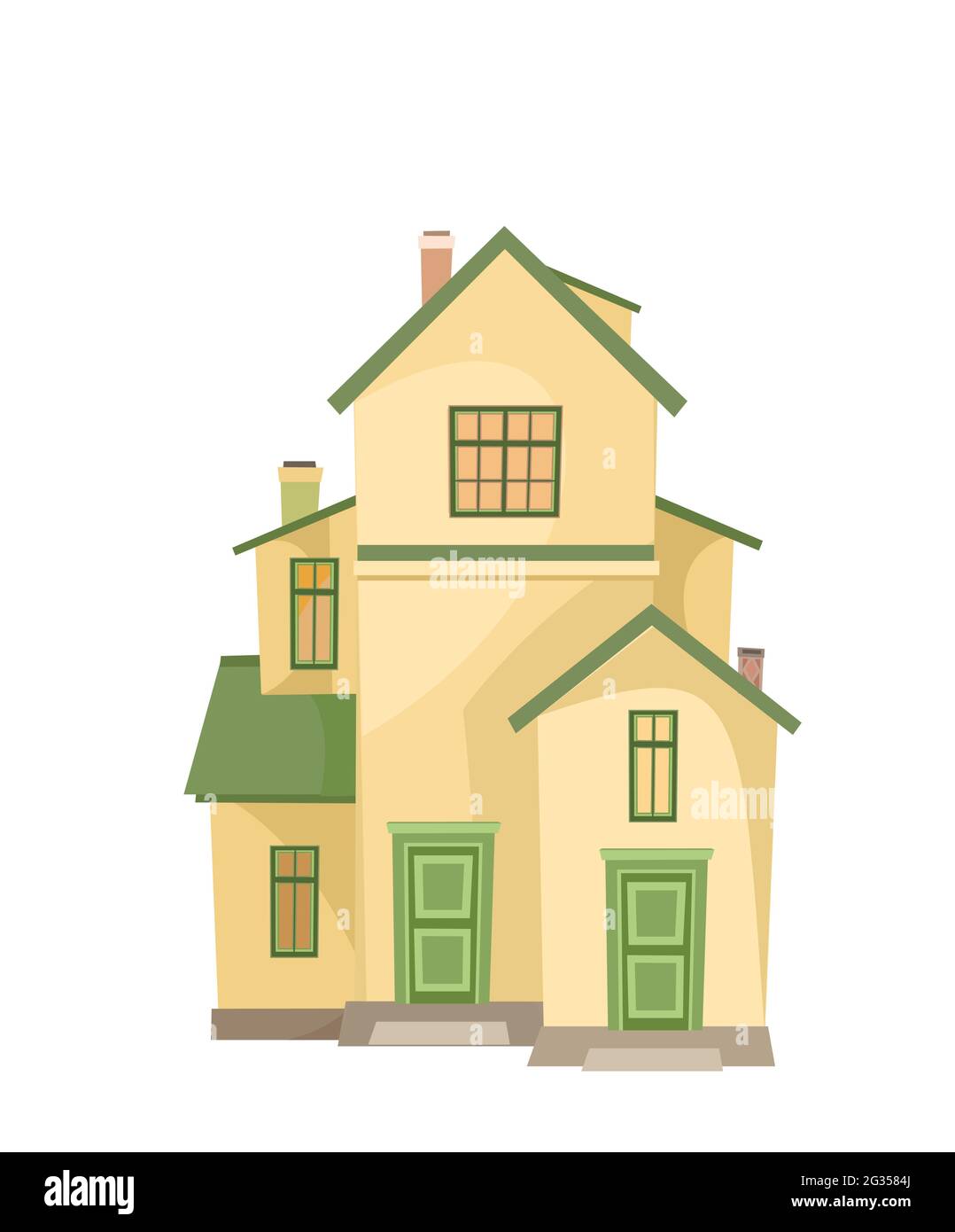 The house is simple cartoon. Cozy little rustic dwelling in a traditional  European style. Cute yellow home. Isolated on white background. Vector  Stock Vector Image & Art - Alamy
