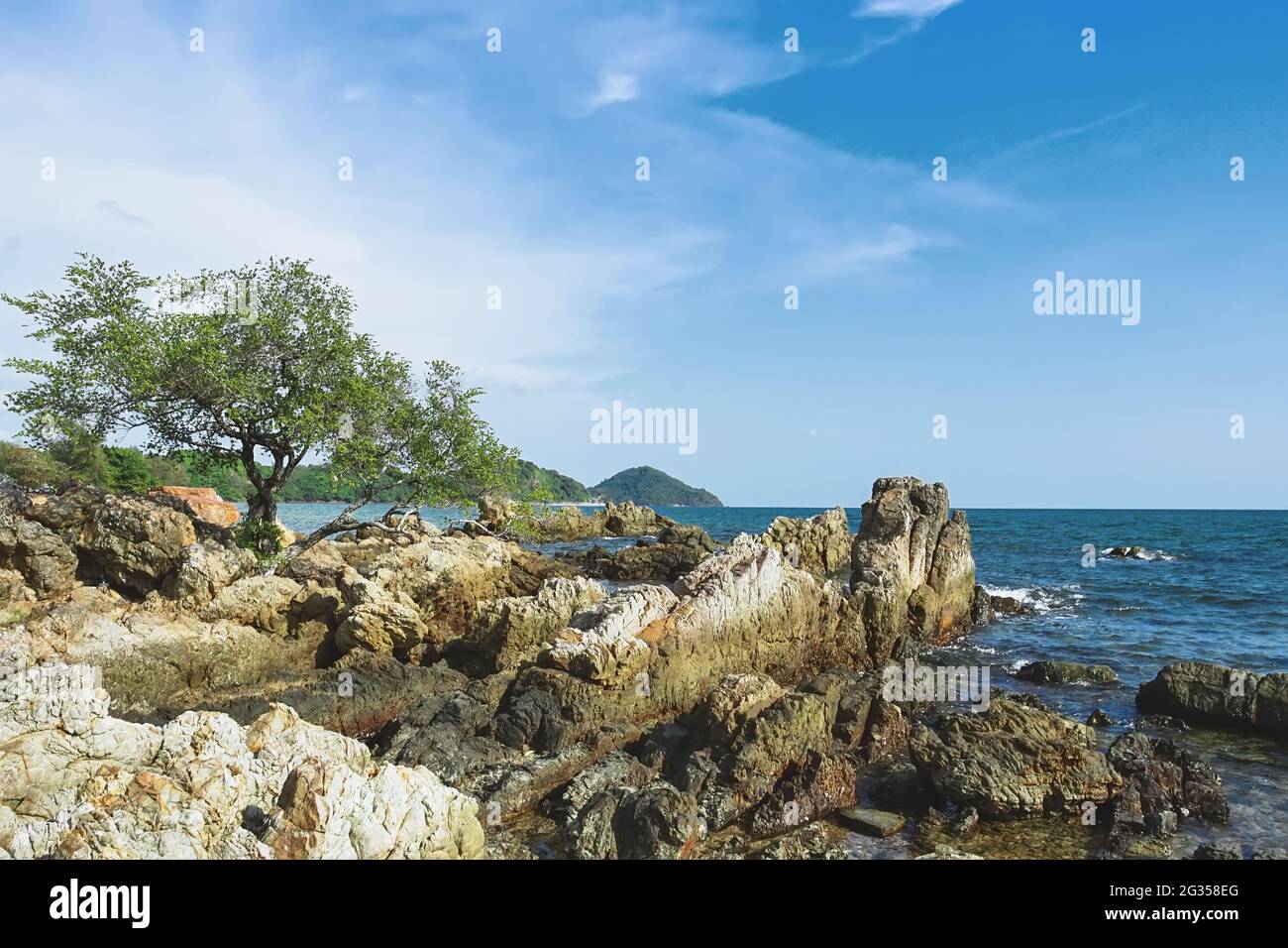 Scenery from the famous Viewpoint of Chao Lao beach named Lan Hin Krong in Chanthaburi province, Thailand. Stock Photo