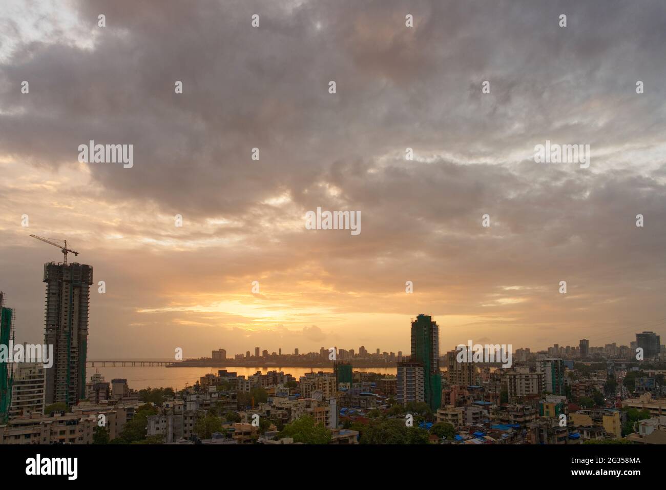 Mumbai Skyline in rainy season showing the skyscrapers and old