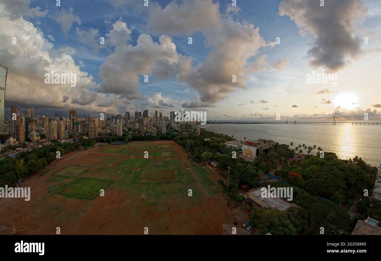 Mumbai Skyline in rainy season showing the skyscrapers and old