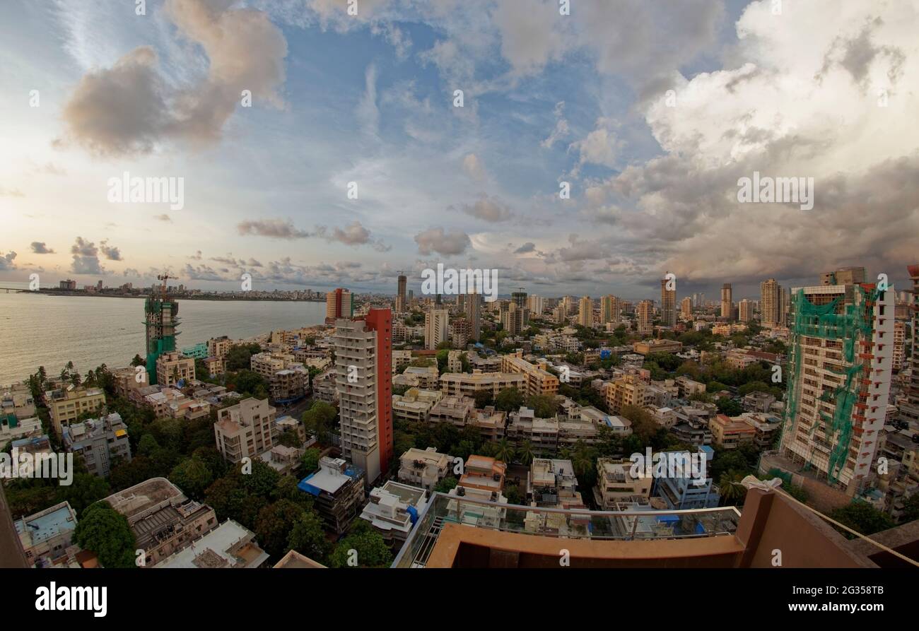 Mumbai Skyline in rainy season showing the skyscrapers and old