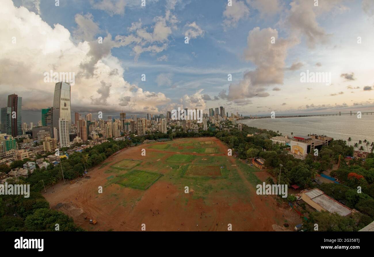 Mumbai Skyline in rainy season showing the skyscrapers and old