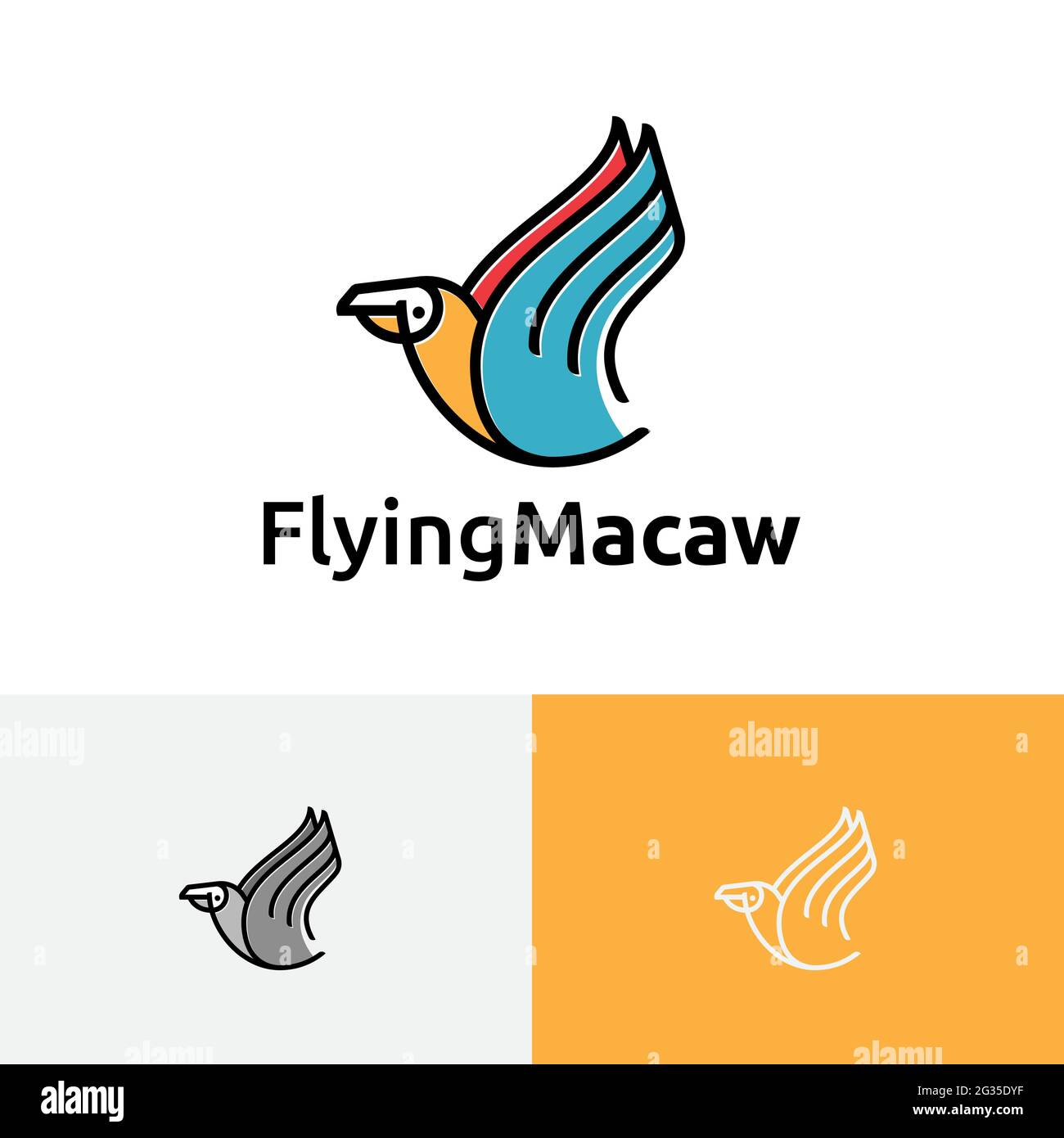 Beautiful Exotic Parrot Macaw Bird Flying Wildlife Logo Stock Vector