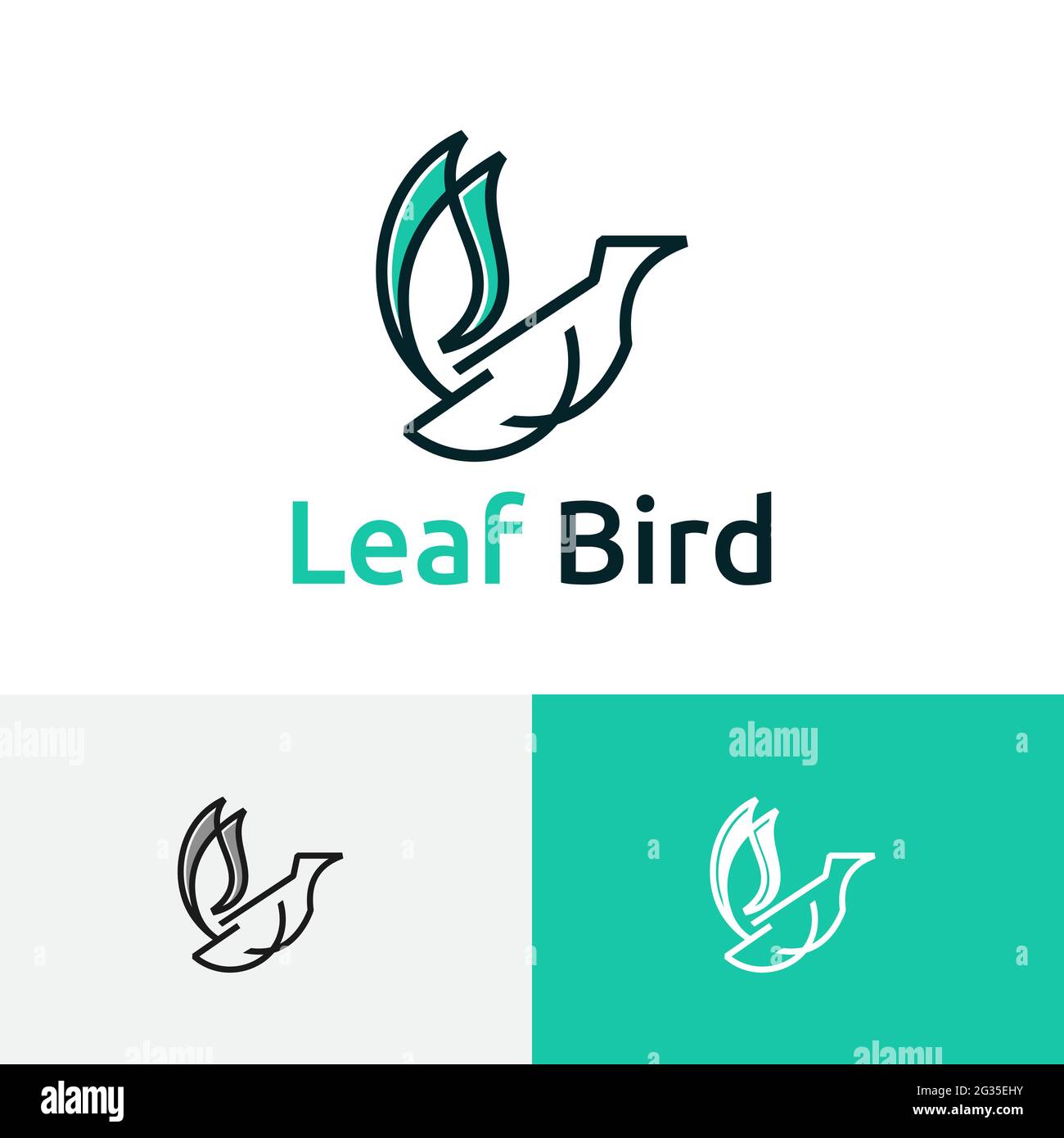 Leaf Eco Tree Environment Bird Animal Wildlife Line Logo Stock Vector