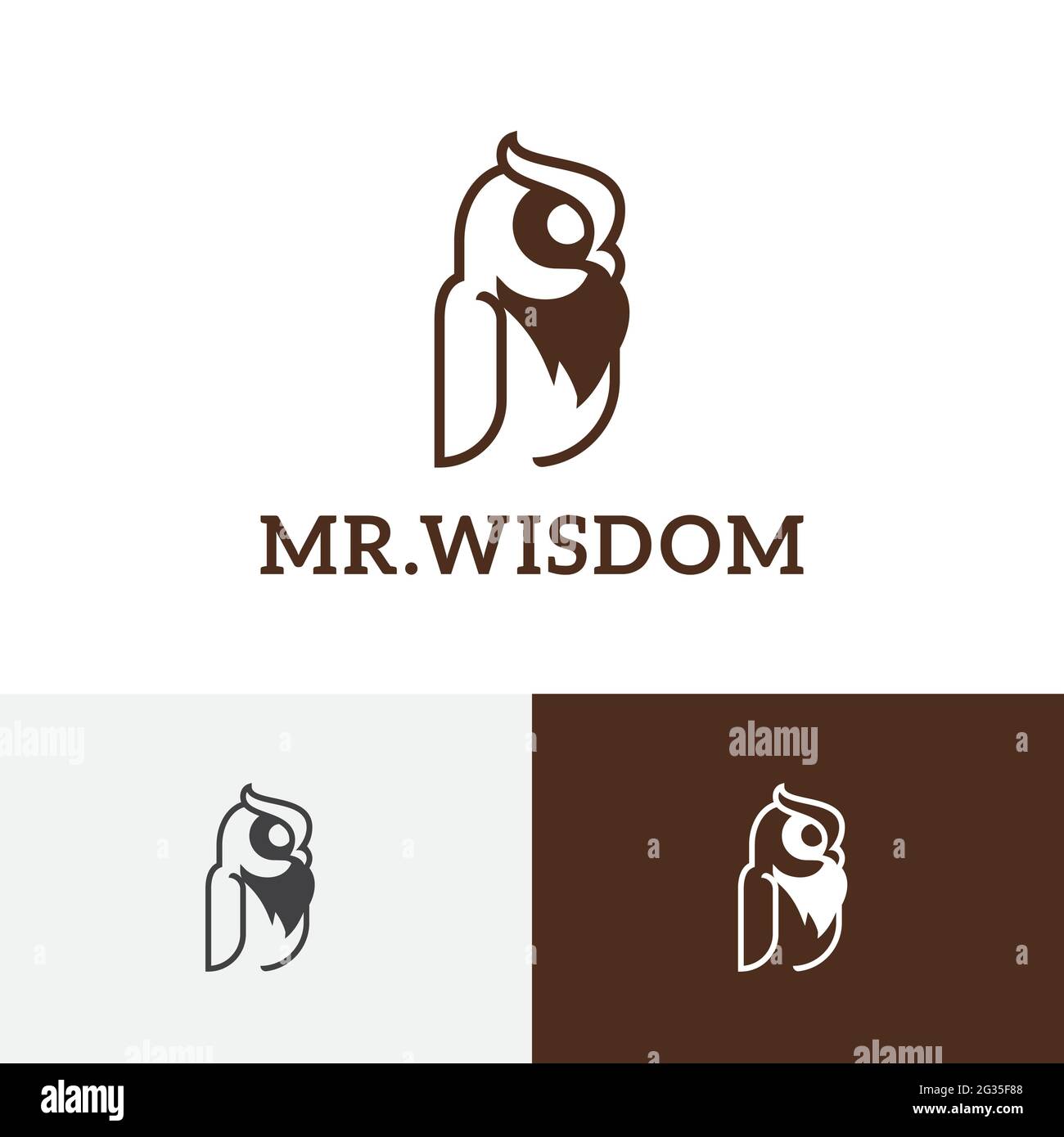 Wise Owl Wisdom Business Education Night Bird Logo Stock Vector