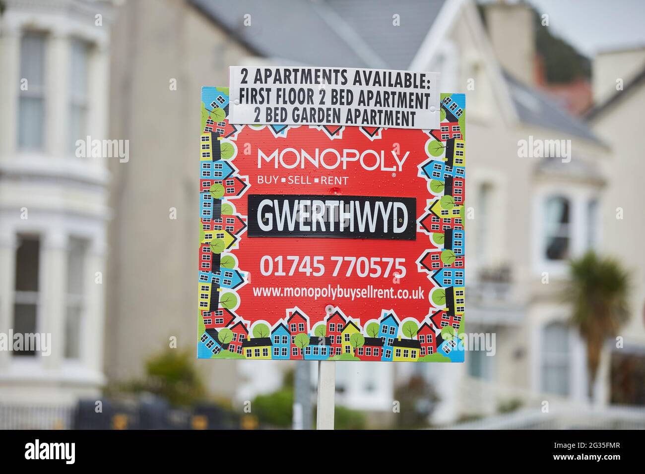 Llandudno North Wales estate agents Monopoly Buy Sell Rent for sale board  Stock Photo - Alamy