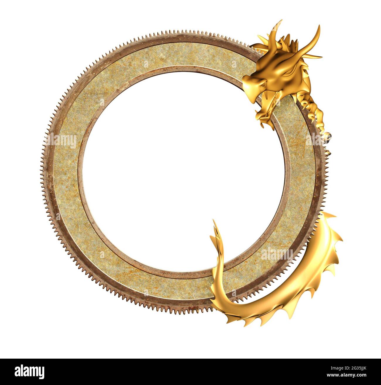 Vintage Information Board With Oriental Dragon Golden Dragon And Round Ancient Metal Frame Object Isolated On White Background Mock Up Template Co Stock Photo Alamy