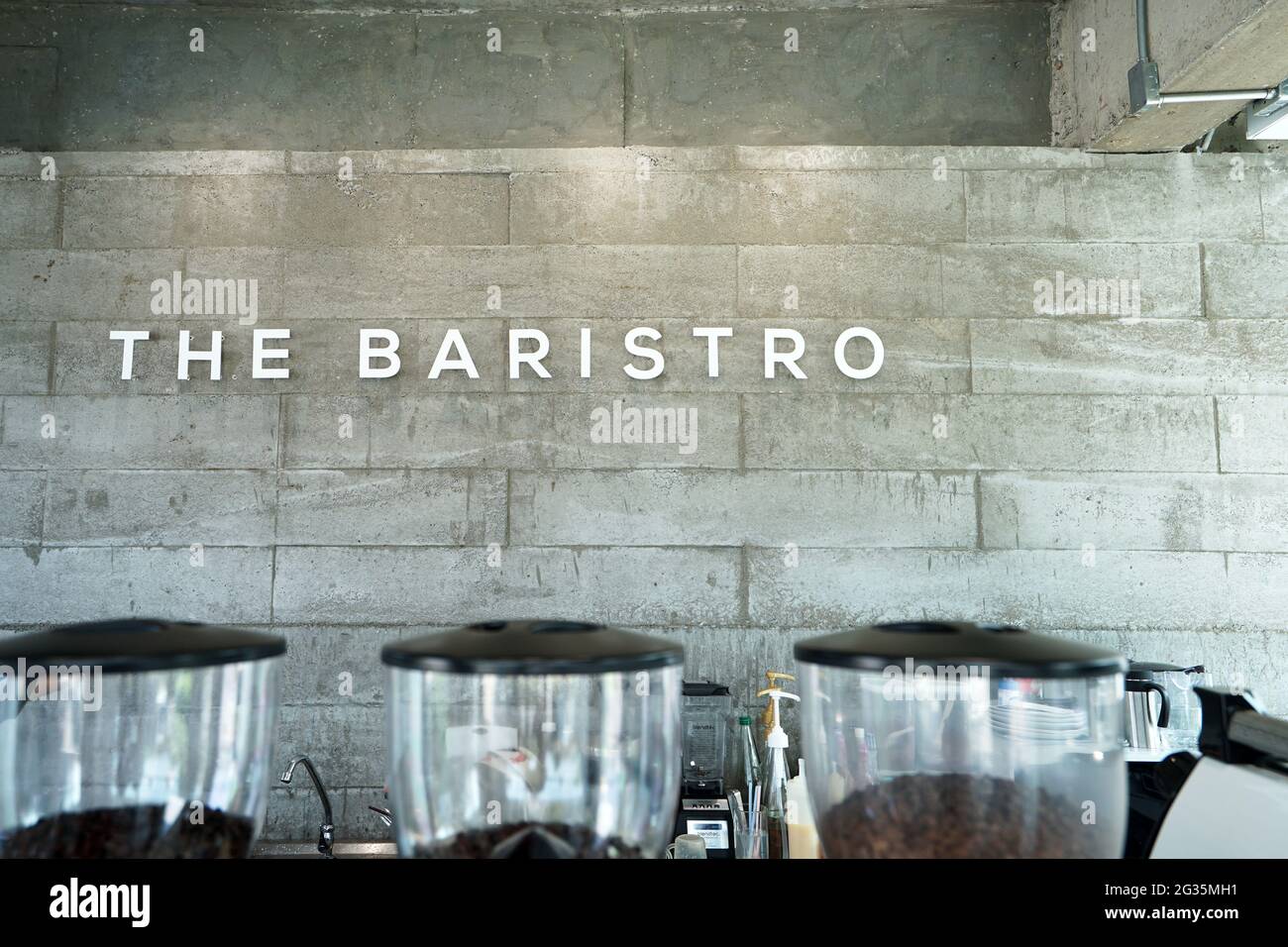 Interior design and decoration of coffee bar and bakery shop decorated in Industrial loft style