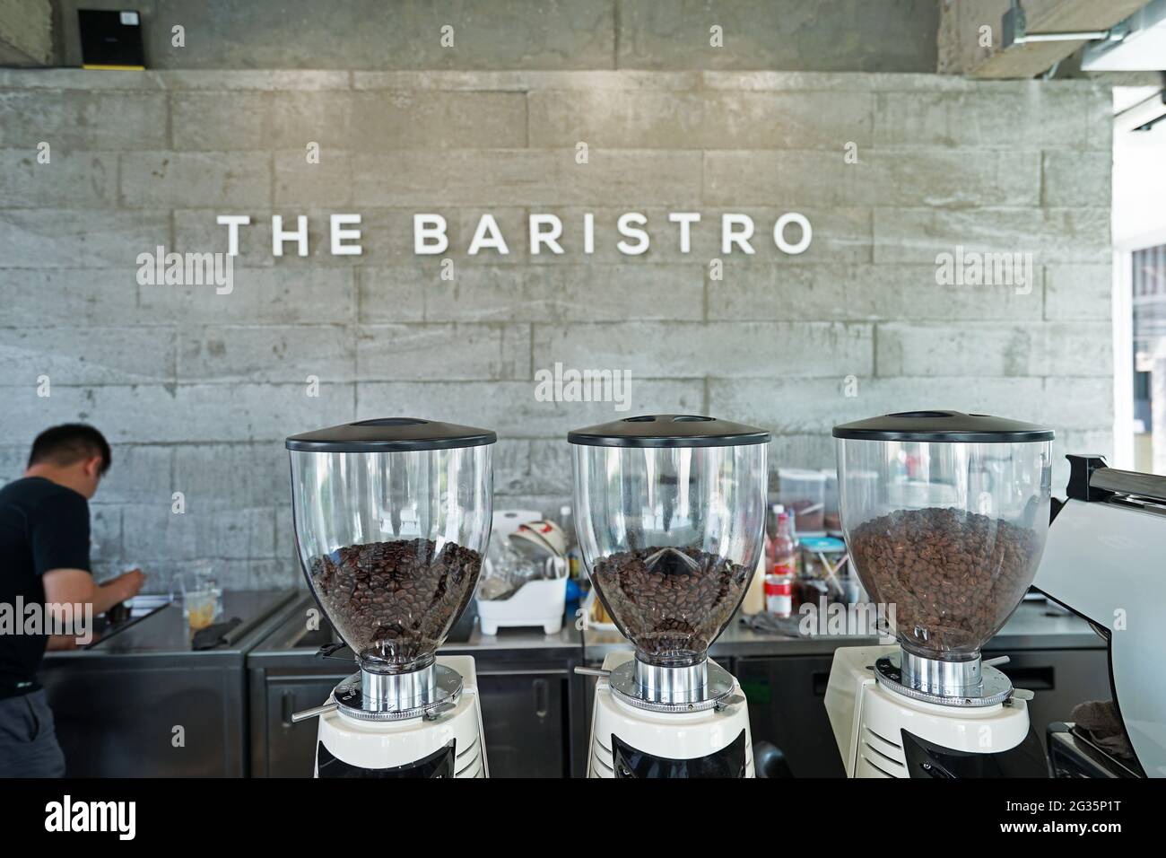 Interior design and decoration of coffee bar and bakery shop decorated in Industrial loft style