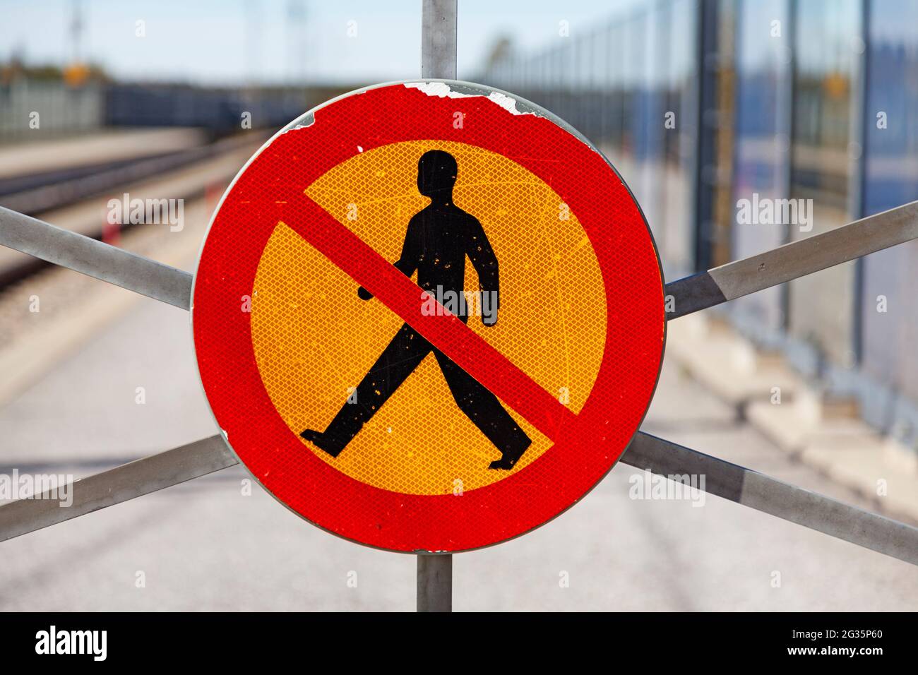 worn road sign which means it is forbidden to go here Stock Photo