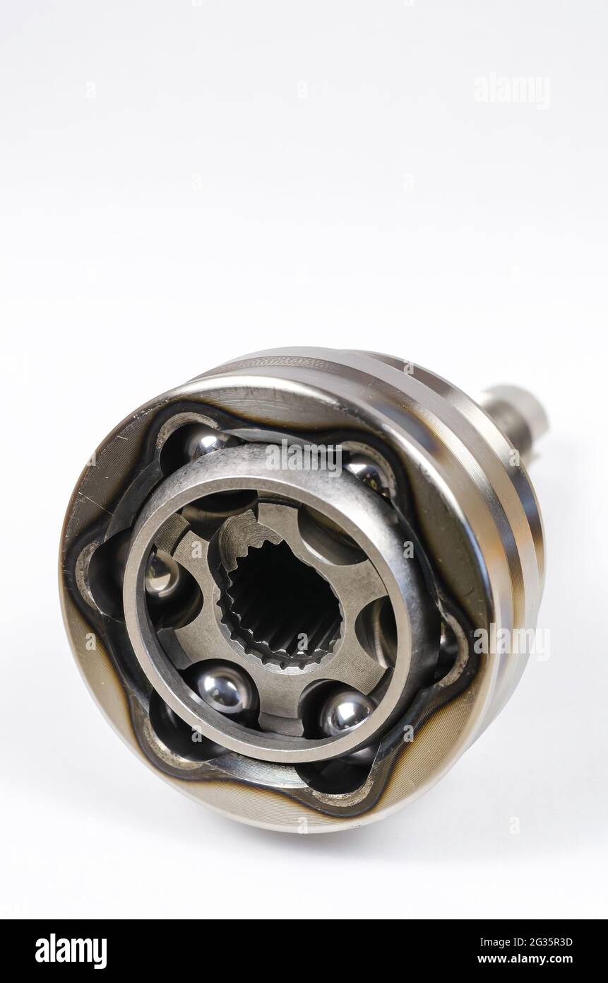 Drive shaft joint on white background. New Constant velocity joints. Constant velocity joints provide torque transfer at angles of rotation relative t Stock Photo