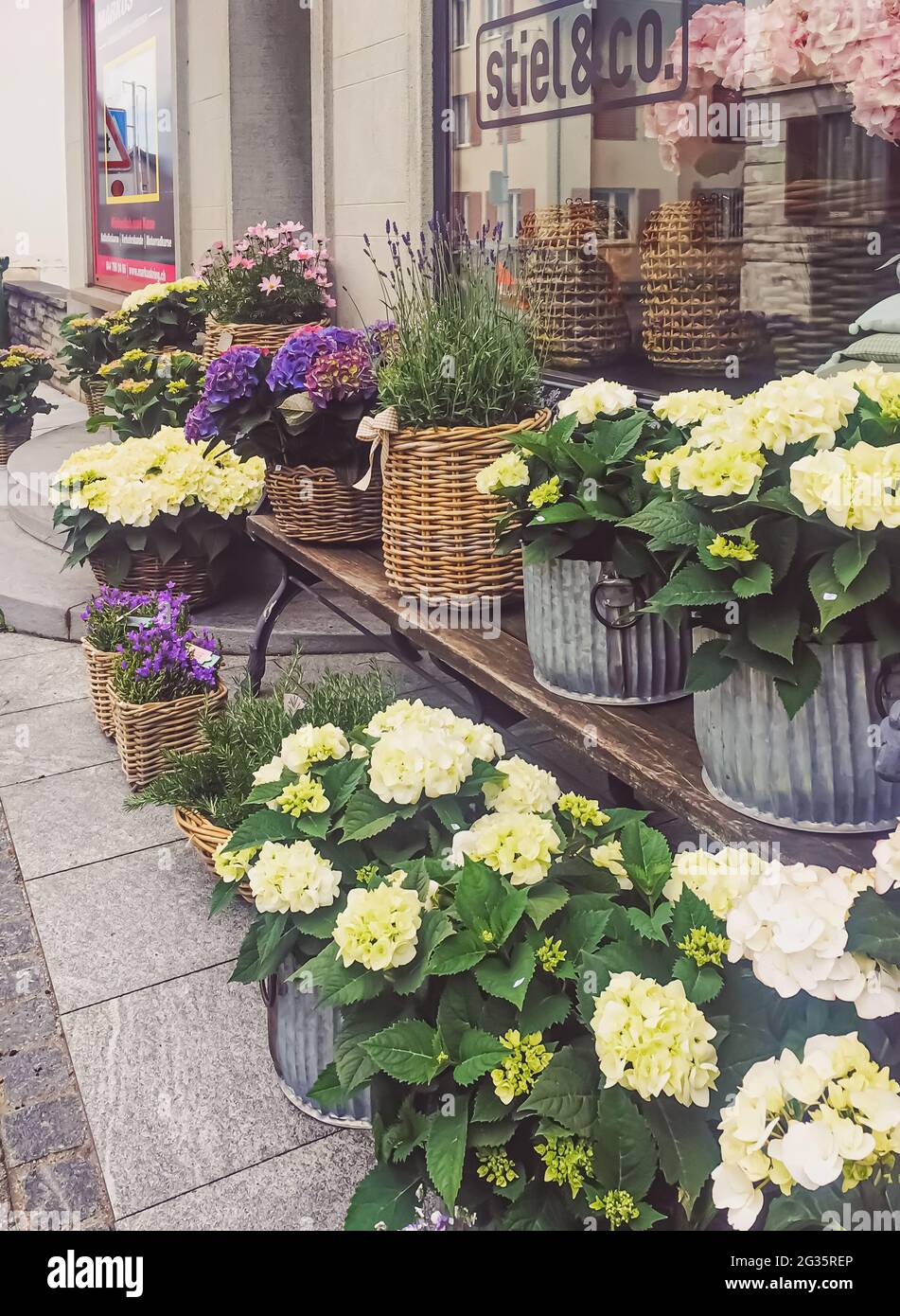 Flower shop on street of Wollerau, canton of Schwyz in Switzerland