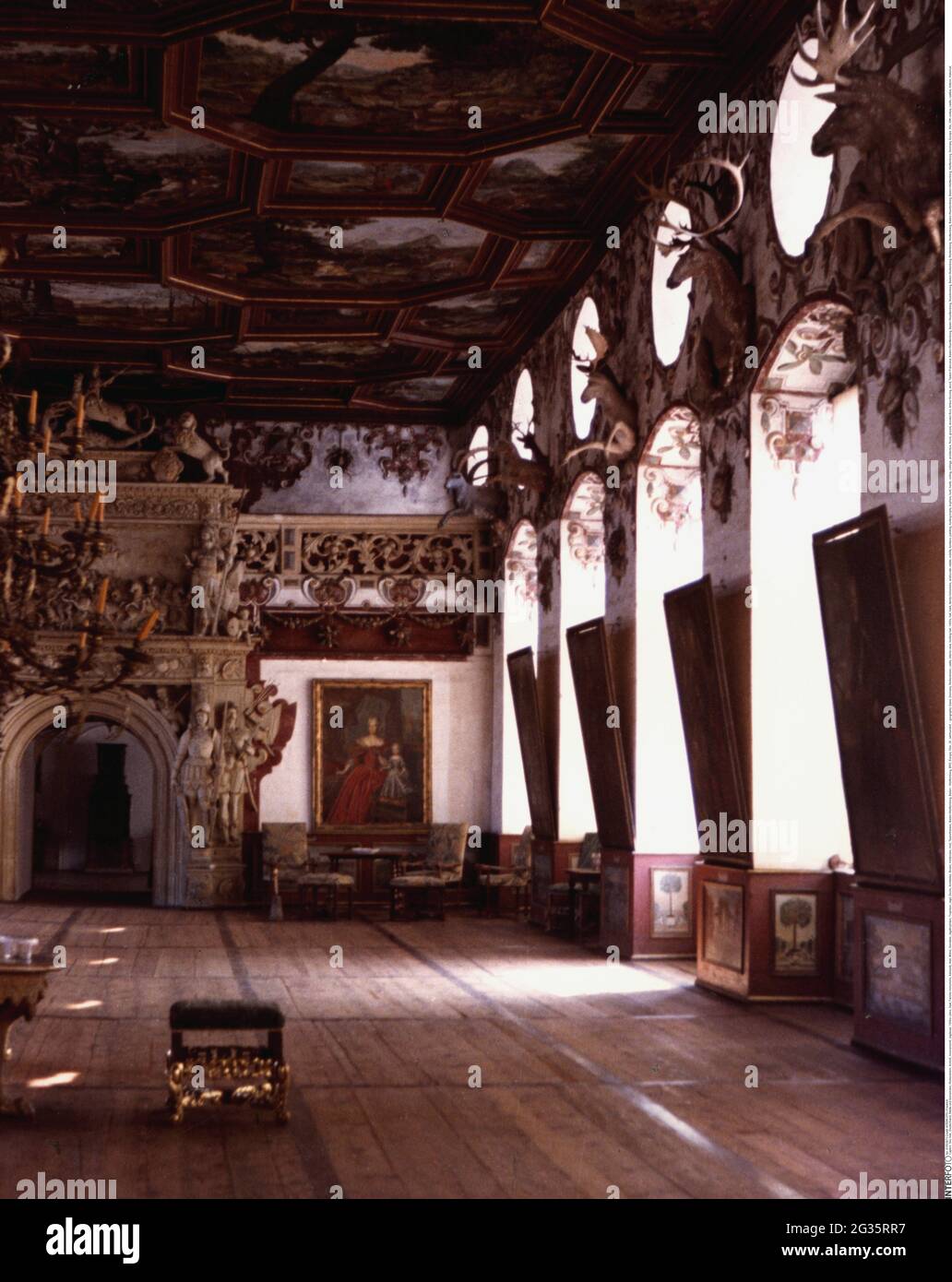 geography / travel, Germany, Weikersheim, castle, interior view, hunting hall, 1950s, ADDITIONAL-RIGHTS-CLEARANCE-INFO-NOT-AVAILABLE Stock Photo