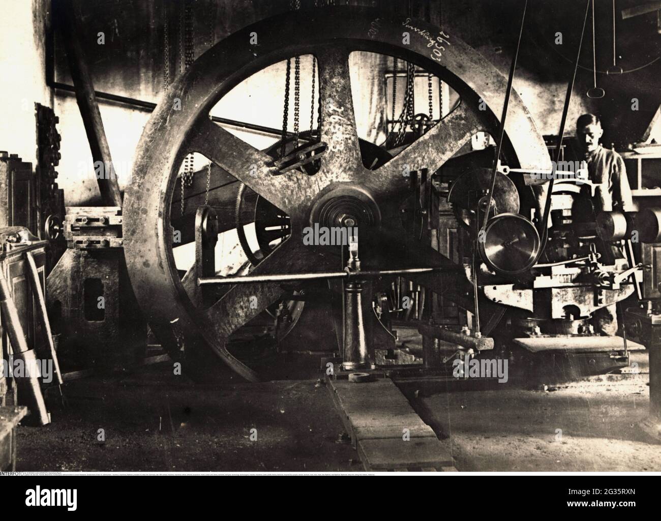technics, machinery, flywheel, probably in a strip mill, Germany, late 19th century, machine, ADDITIONAL-RIGHTS-CLEARANCE-INFO-NOT-AVAILABLE Stock Photo