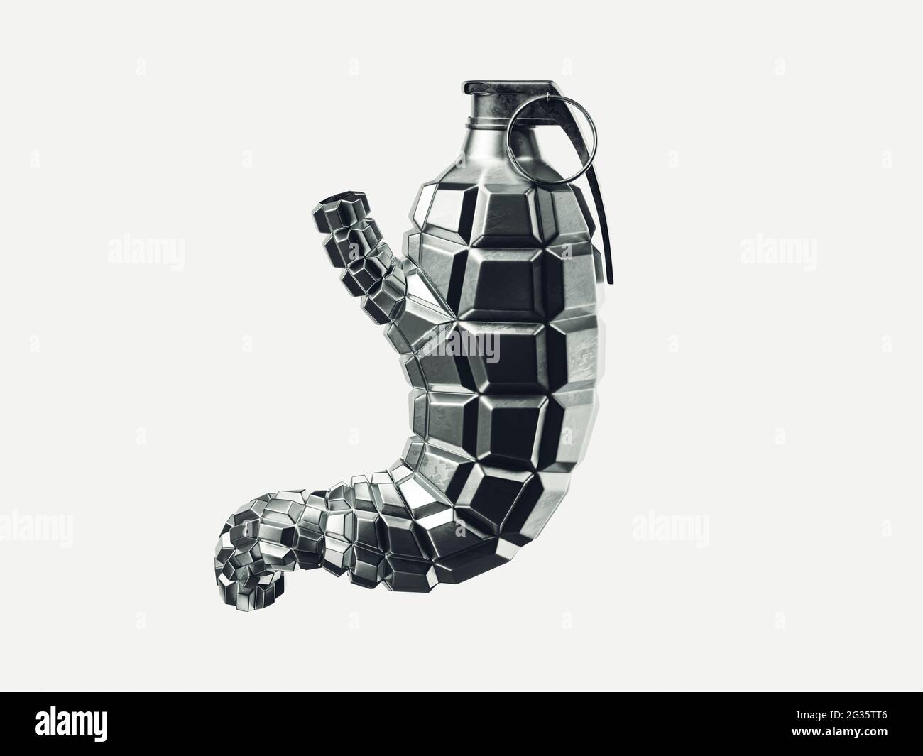 3d illustration of human stomach turned to grenade. Concept of stomach dangerous disease like time bomb  Stock Photo