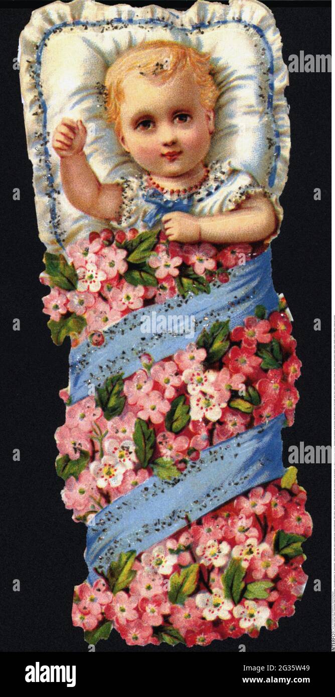 Kitsch Baby kitsch, glossy prints, baby in swaddle wrap, chromolithograph, 20th ...