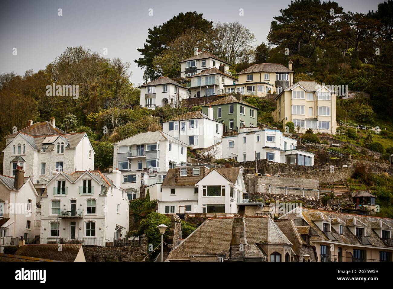 CORNISH fishing port Looe in Cornwall pictured East Looe Beach cliff ...
