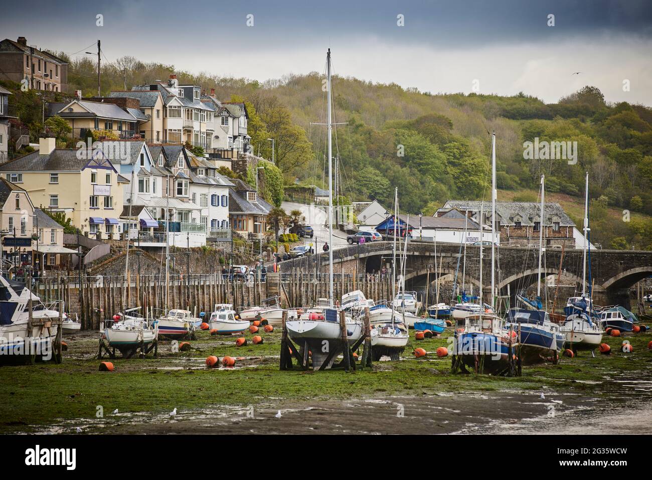 CORNISH fishing port Looe in Cornwall Looe East River into the harbour Stock Photo