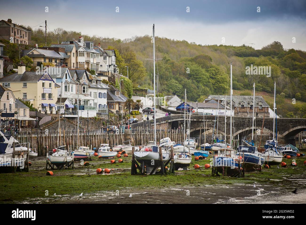 CORNISH fishing port Looe in Cornwall Looe East River into the harbour ...