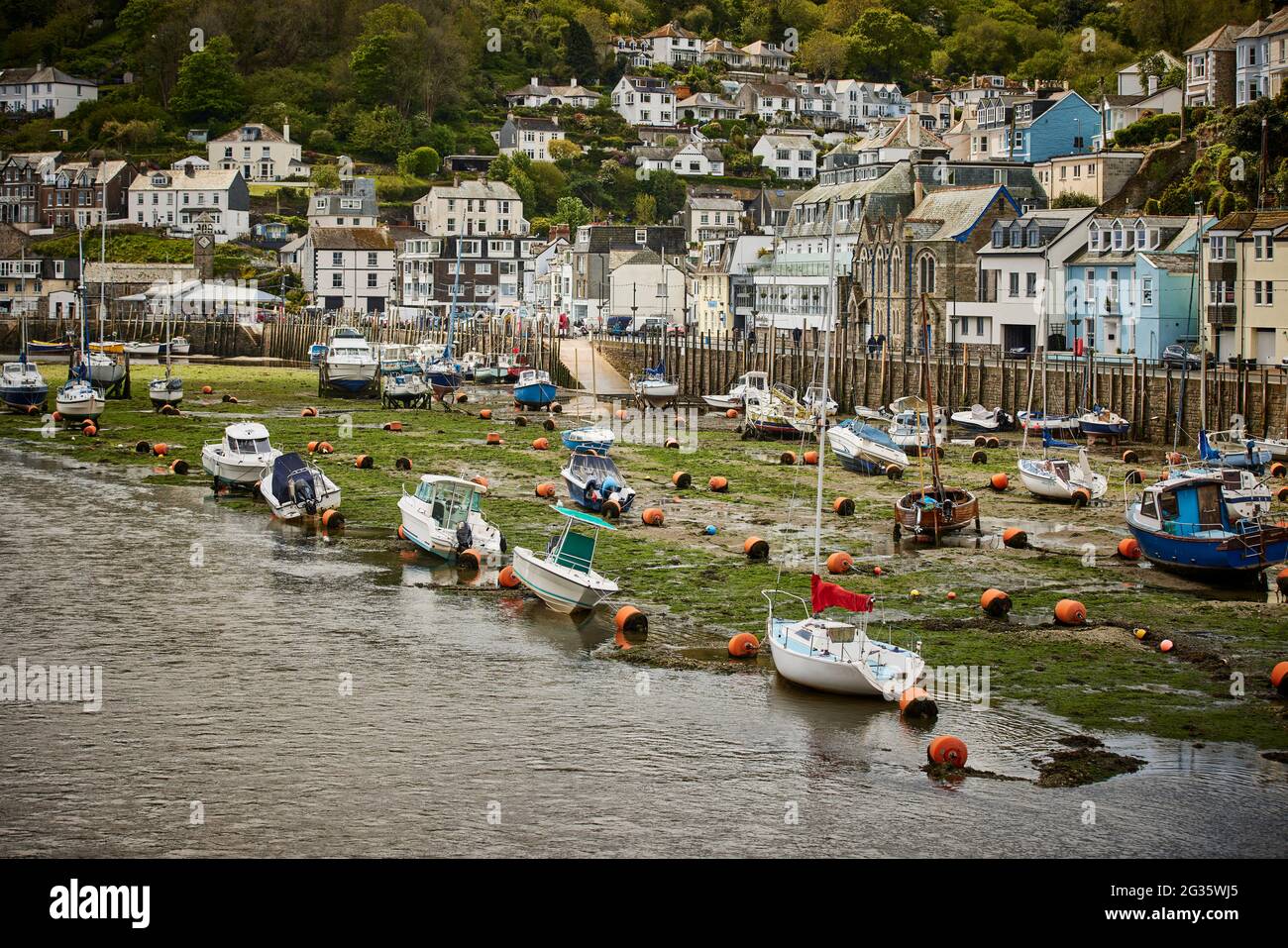 CORNISH fishing port Looe in Cornwall Looe East River into the harbour Stock Photo