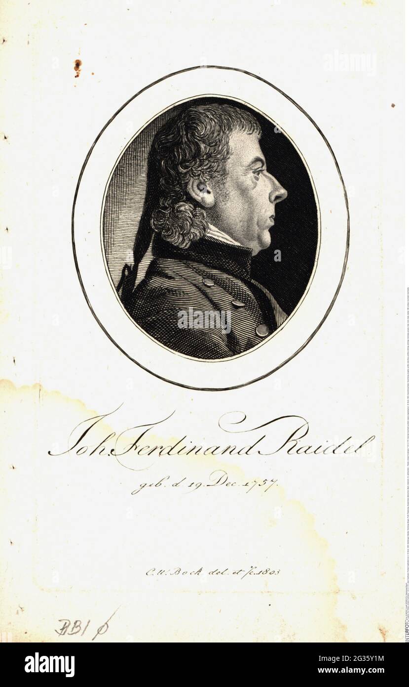 Raidel, Johann Ferdinand, * 19.12.1757, German merchant, portrait, copper engraving by C. W. Bock, 1803, ARTIST'S COPYRIGHT HAS NOT TO BE CLEARED Stock Photo