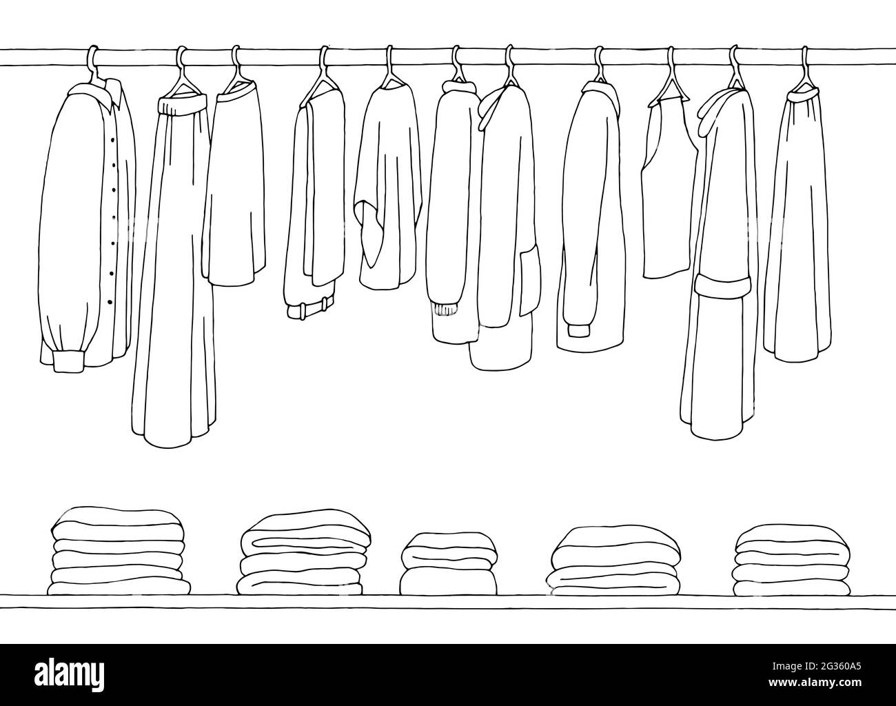 Clothes on hanger graphic black white isolated sketch illustration vector Stock Vector