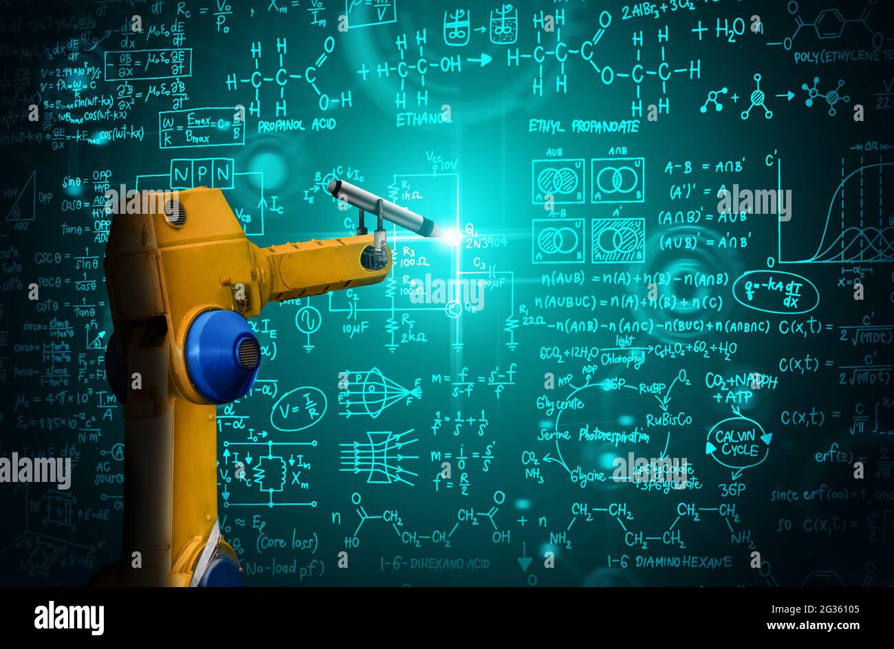 Robot arm AI analyzing mathematics for mechanized industry problem solving  . Concept of robotics technology and machine learning for automated Stock  Photo - Alamy