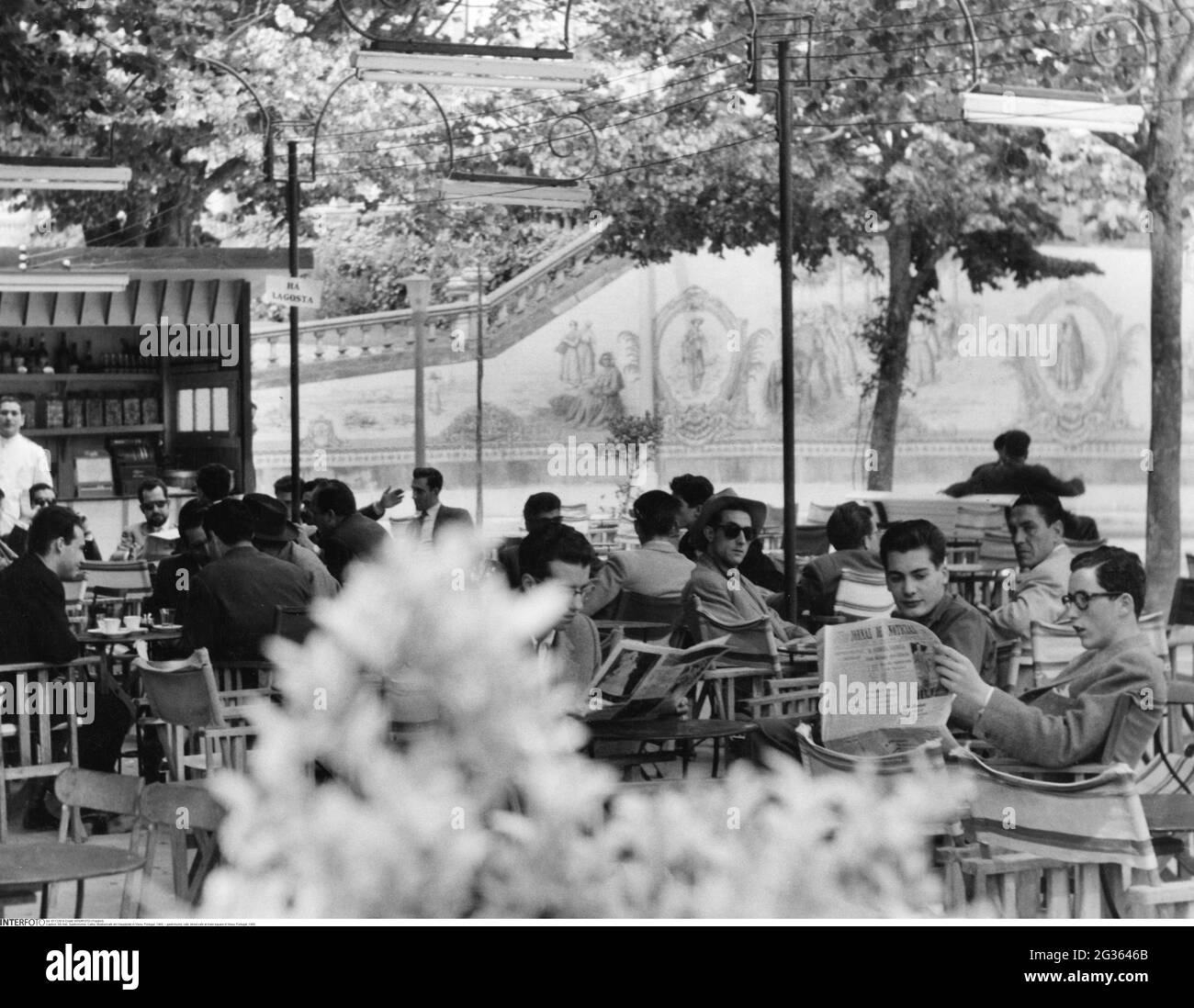 gastronomy, cafe, street cafe at main square in Viseu, Portugal, 1960, ADDITIONAL-RIGHTS-CLEARANCE-INFO-NOT-AVAILABLE Stock Photo