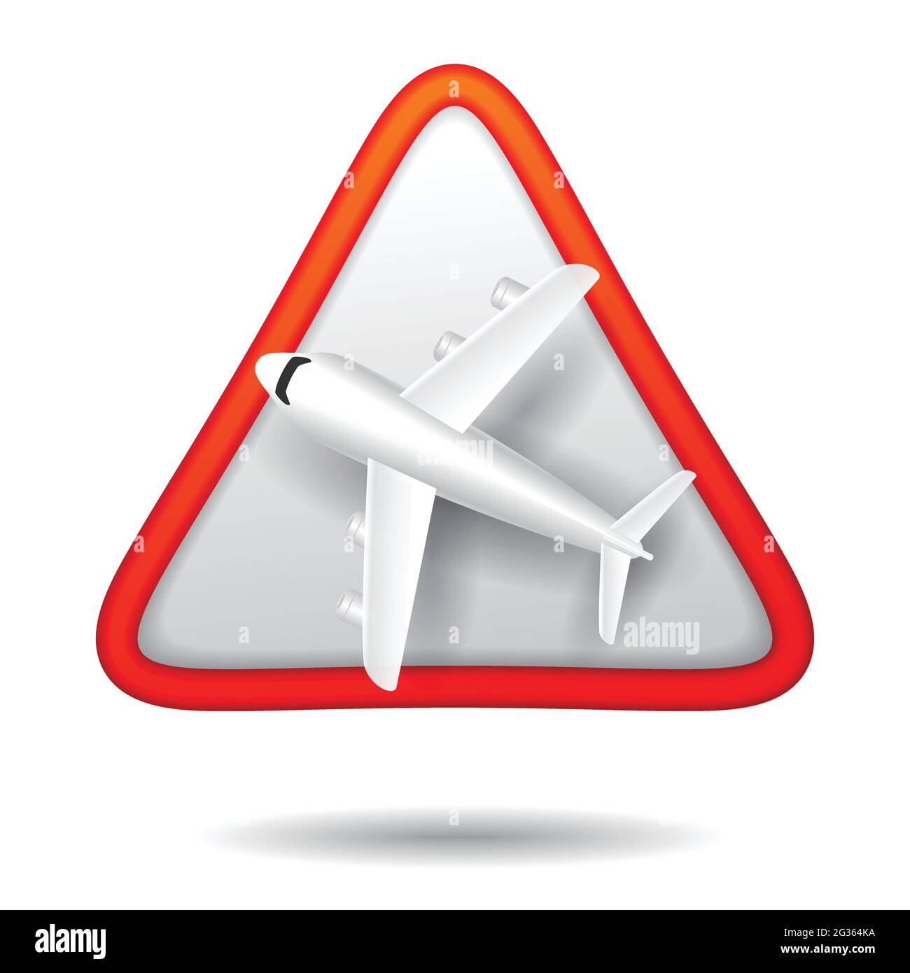 low flying aircraft Triangular red road sign. 3D style vector illustration Stock Vector