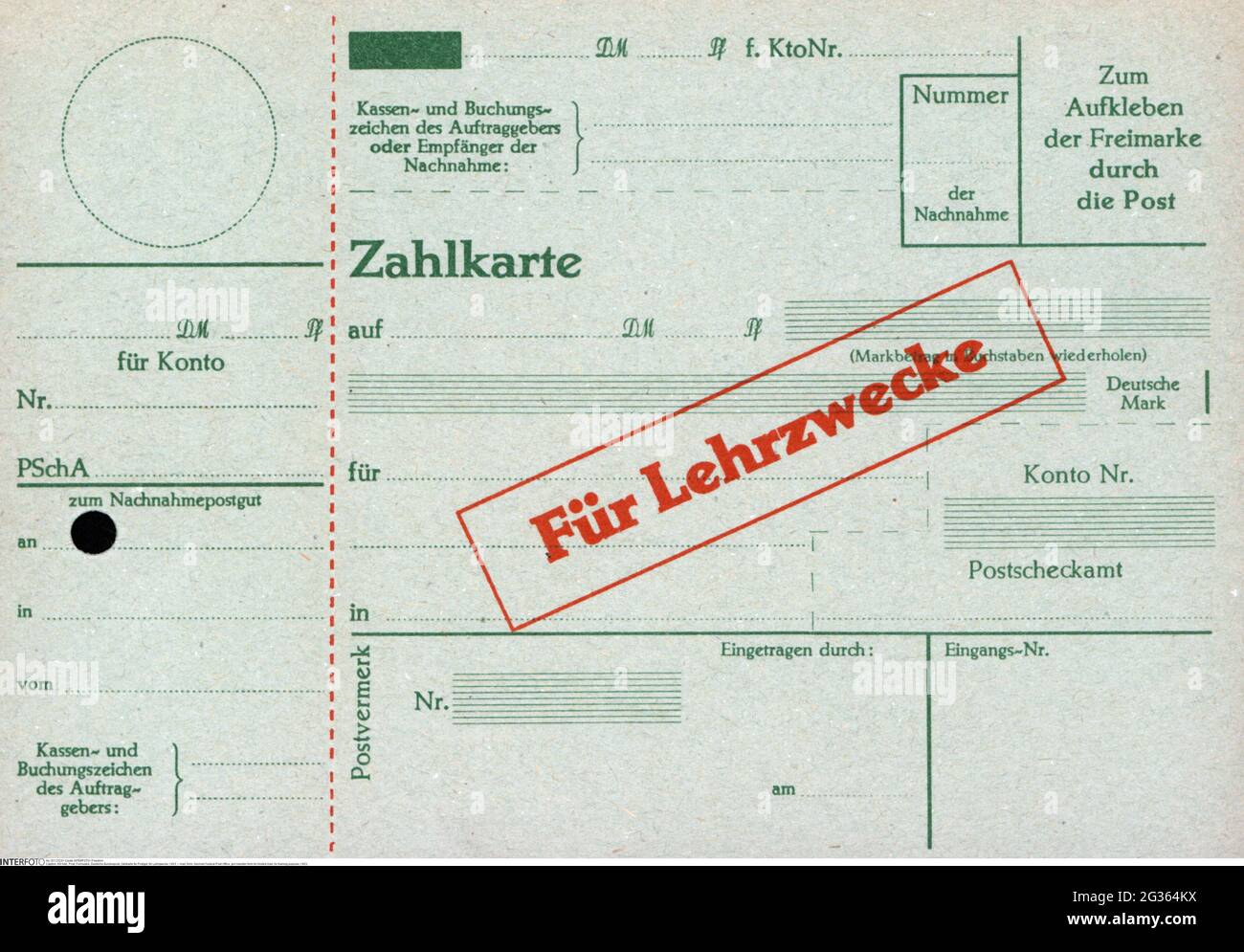 mail, form, German Federal Post Office, giro transfer form for limited mail, for training purpose, ADDITIONAL-RIGHTS-CLEARANCE-INFO-NOT-AVAILABLE Stock Photo