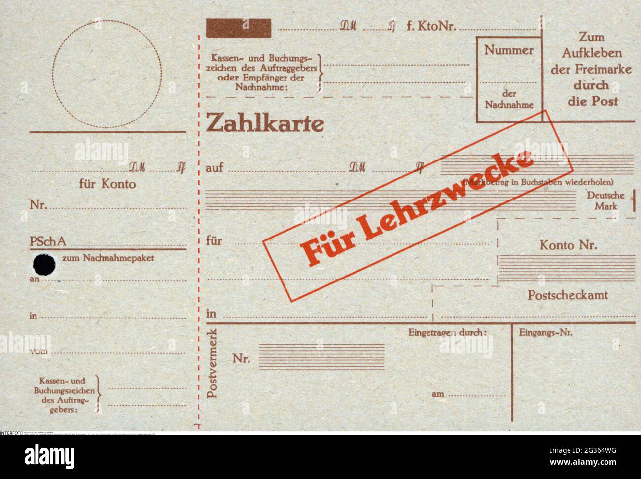 mail, form, German Federal Post Office, giro transfer form for parcels, for training purpose