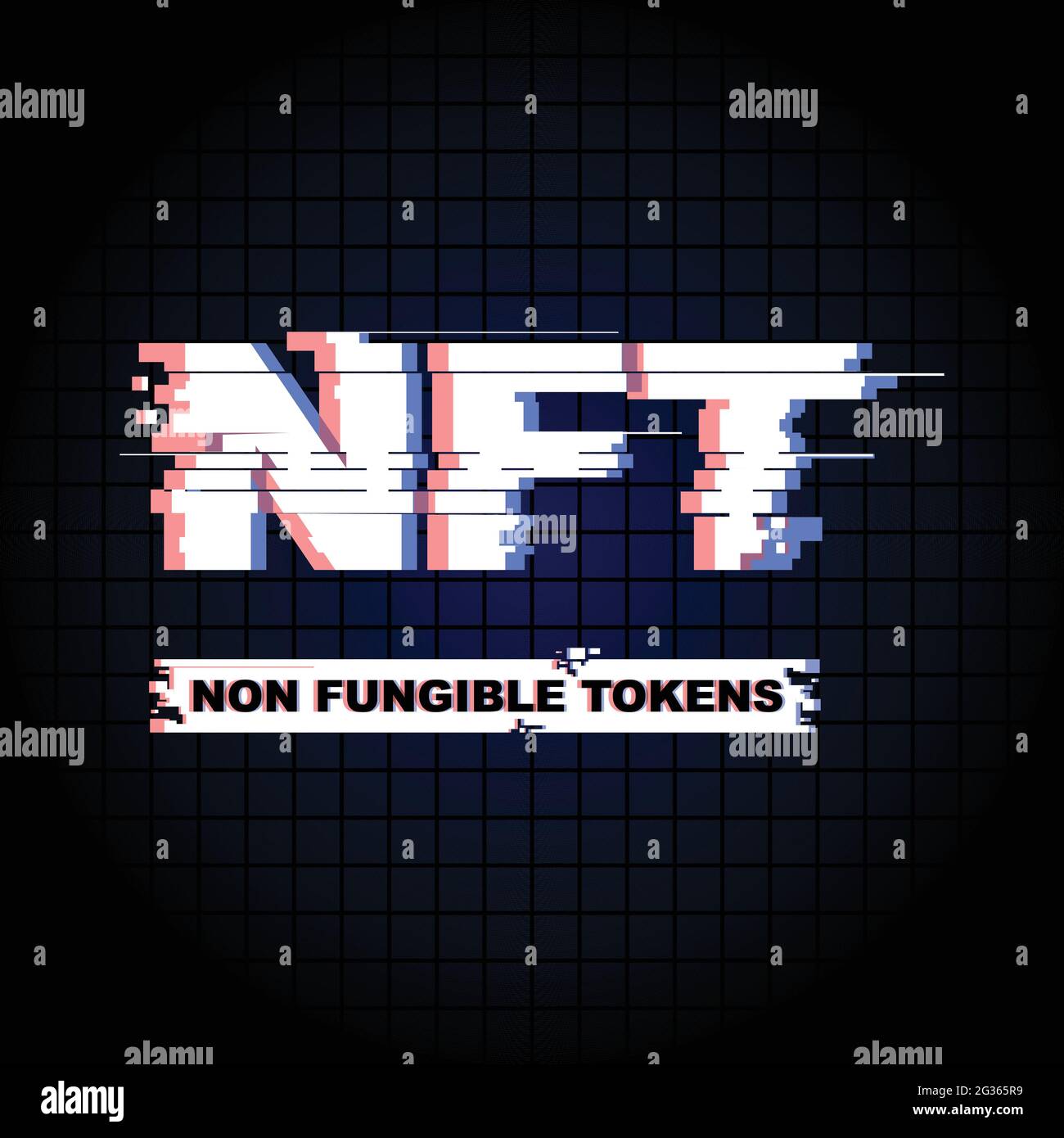 NFT Non Fungible tokens. modern glitch distort. vector illustration Stock Vector