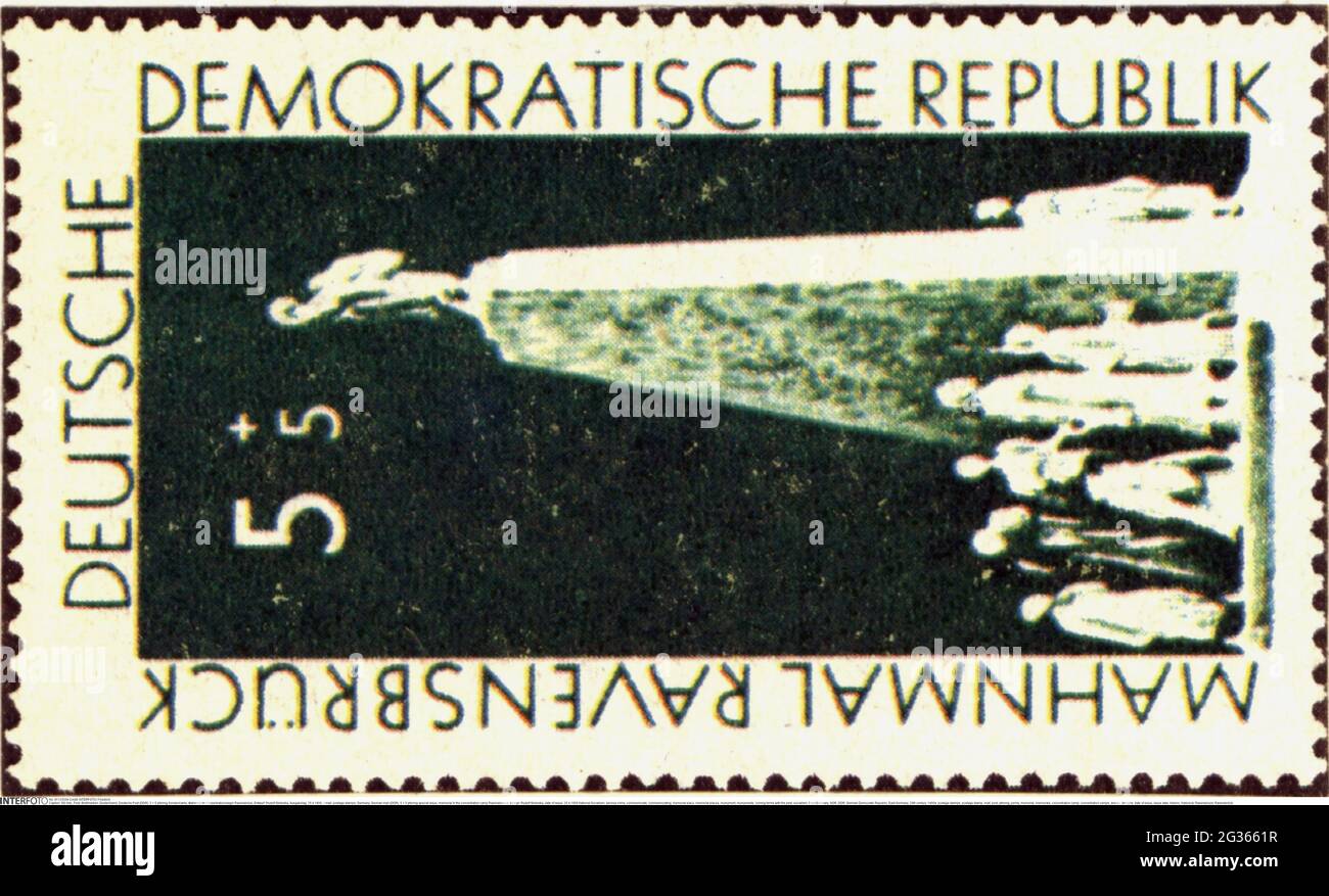 mail, postage stamps, Germany, German mail (DDR), 5 + 5 pfennig special issue, memorial in the concentration camp Ravensbrueck, EDITORIAL-USE-ONLY Stock Photo