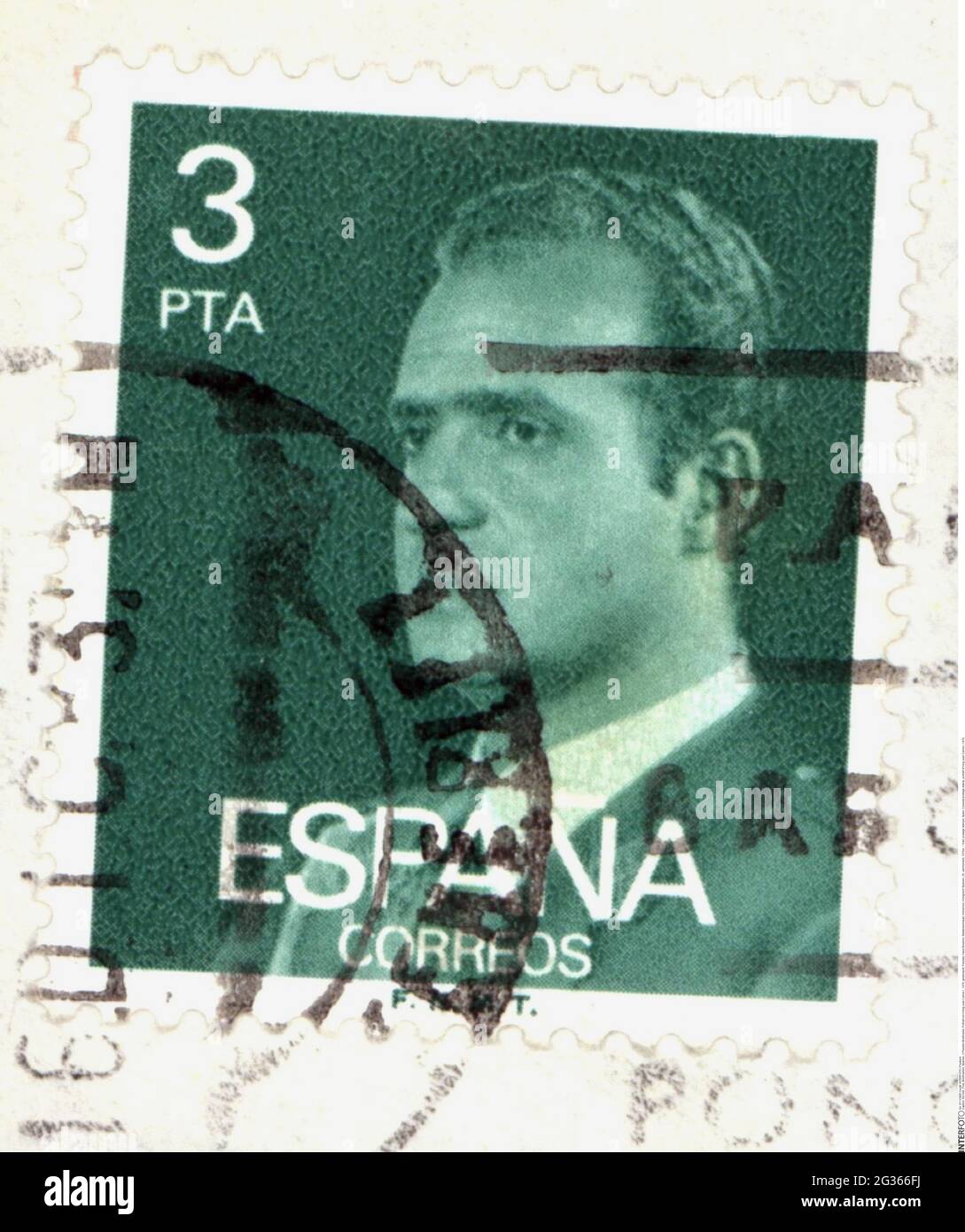 mail, postage stamps, Spain, 3 peseta postage stamp, portrait of King Juan Carlos I, 1976, ADDITIONAL-RIGHTS-CLEARANCE-INFO-NOT-AVAILABLE Stock Photo