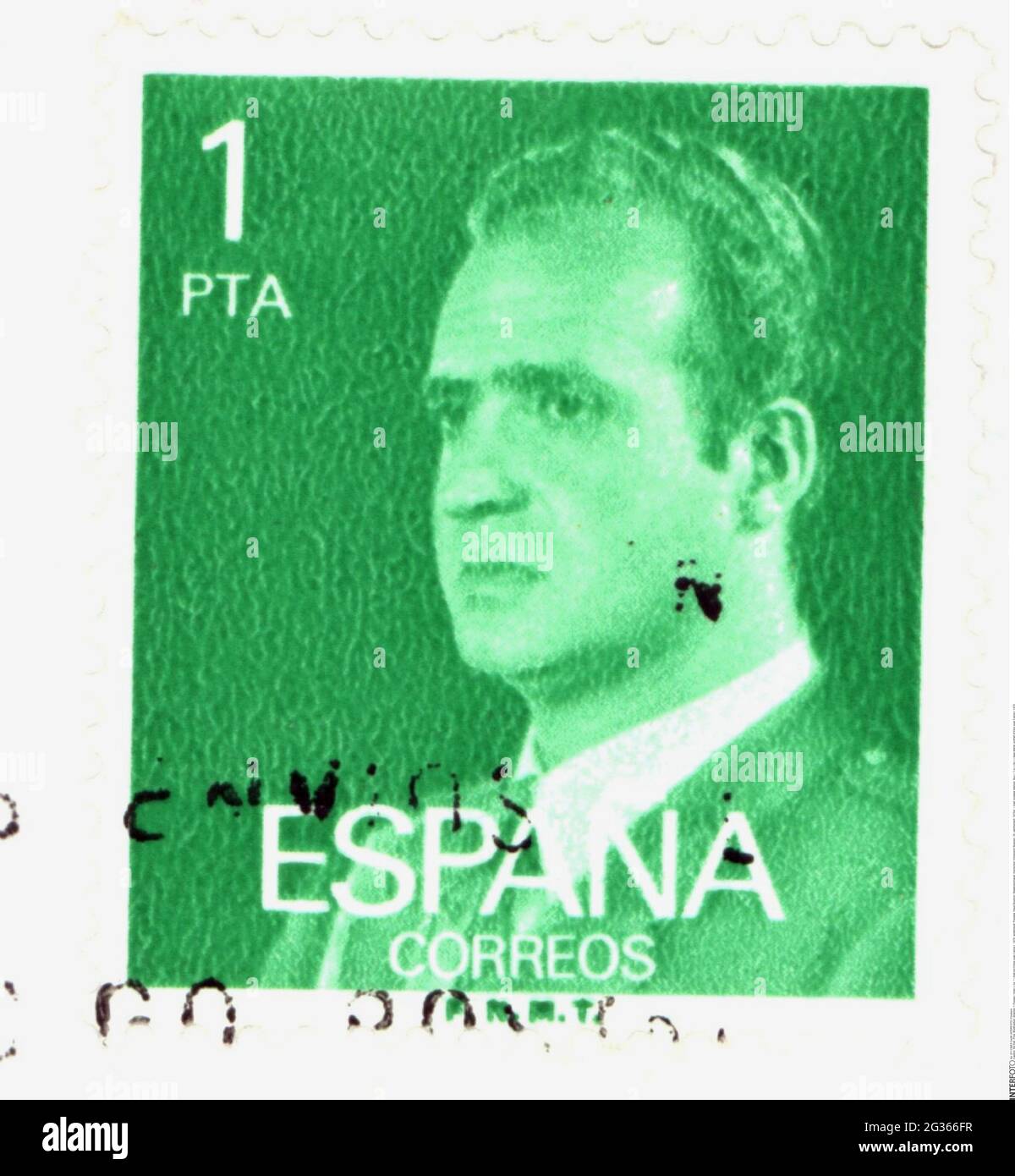 mail, postage stamps, Spain, 1 peseta postage stamp, portrait of King Juan Carlos I, 1976, ADDITIONAL-RIGHTS-CLEARANCE-INFO-NOT-AVAILABLE Stock Photo