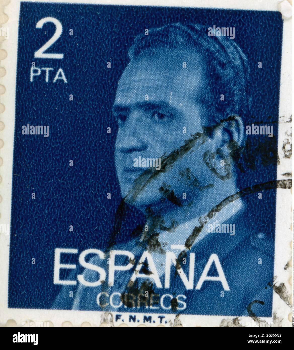mail, postage stamps, Spain, 2 peseta postage stamp, portrait of King Juan Carlos I, 1976, ADDITIONAL-RIGHTS-CLEARANCE-INFO-NOT-AVAILABLE Stock Photo
