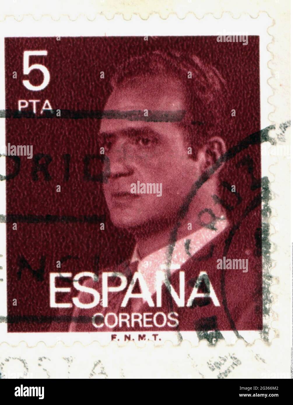 mail, postage stamps, Spain, 5 peseta postage stamp, portrait of King Juan Carlos I, 1976, ADDITIONAL-RIGHTS-CLEARANCE-INFO-NOT-AVAILABLE Stock Photo