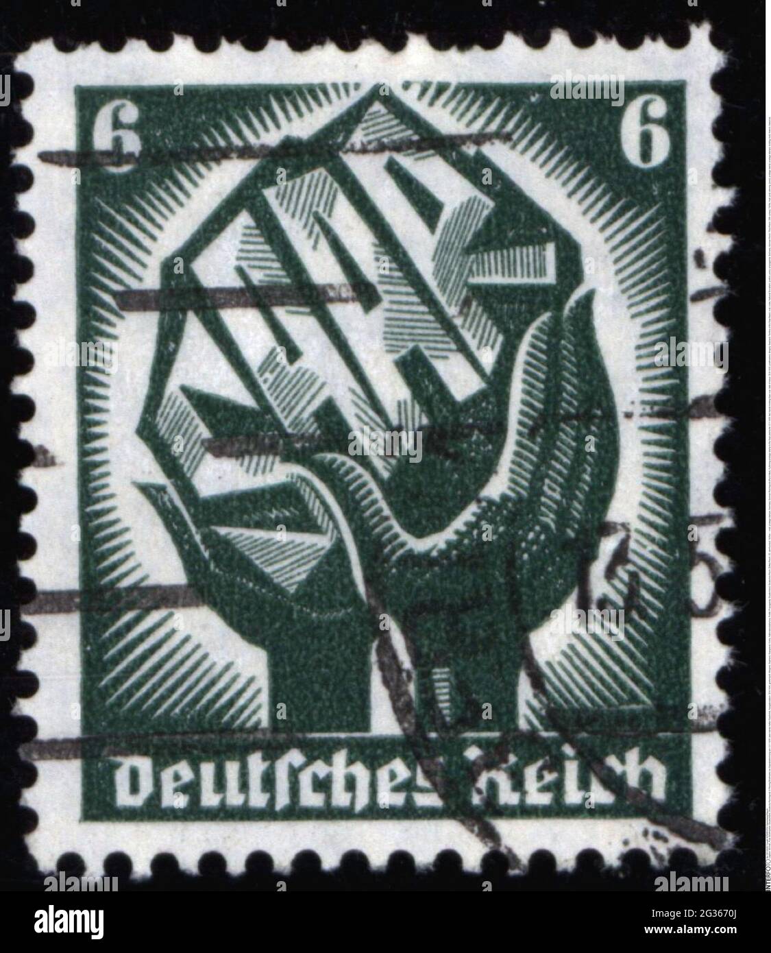 mail, postage stamps, Germany, German Reichspost (Reich Mail), 6 pfennig postage stamp to the Saar plebiscite 13.1.1935, EDITORIAL-USE-ONLY Stock Photo