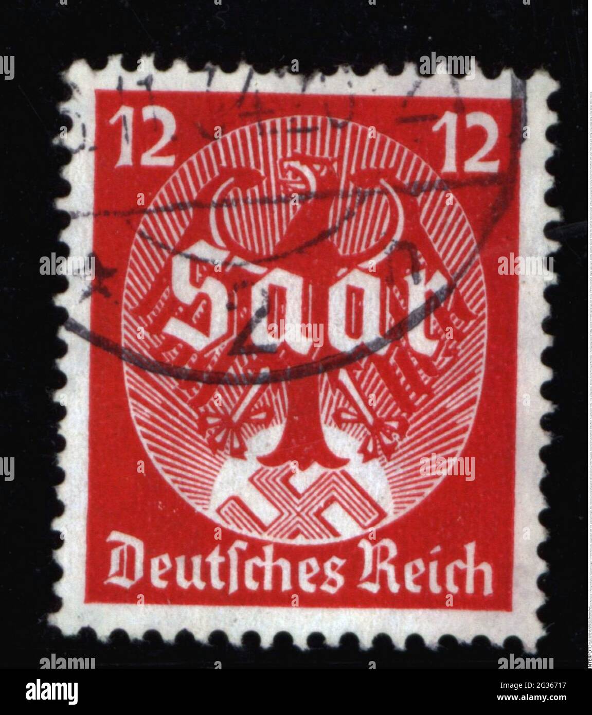 mail, postage stamps, Germany, German Reichspost (Reich Mail), 12 pfennig postage stamp to the Saar plebiscite 13.1.1935, EDITORIAL-USE-ONLY Stock Photo