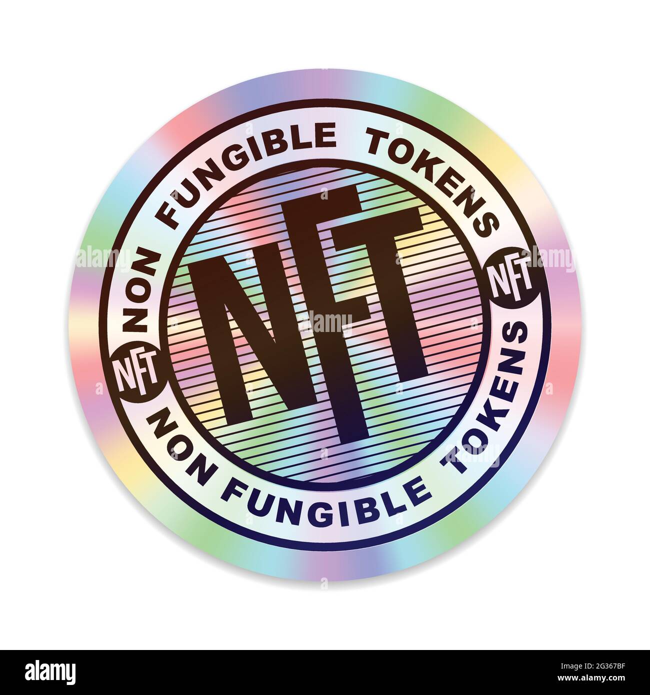 NFT Non Fungible tokens. Hologram stamp. certifies a digital asset to be unique. vector illustration Stock Vector